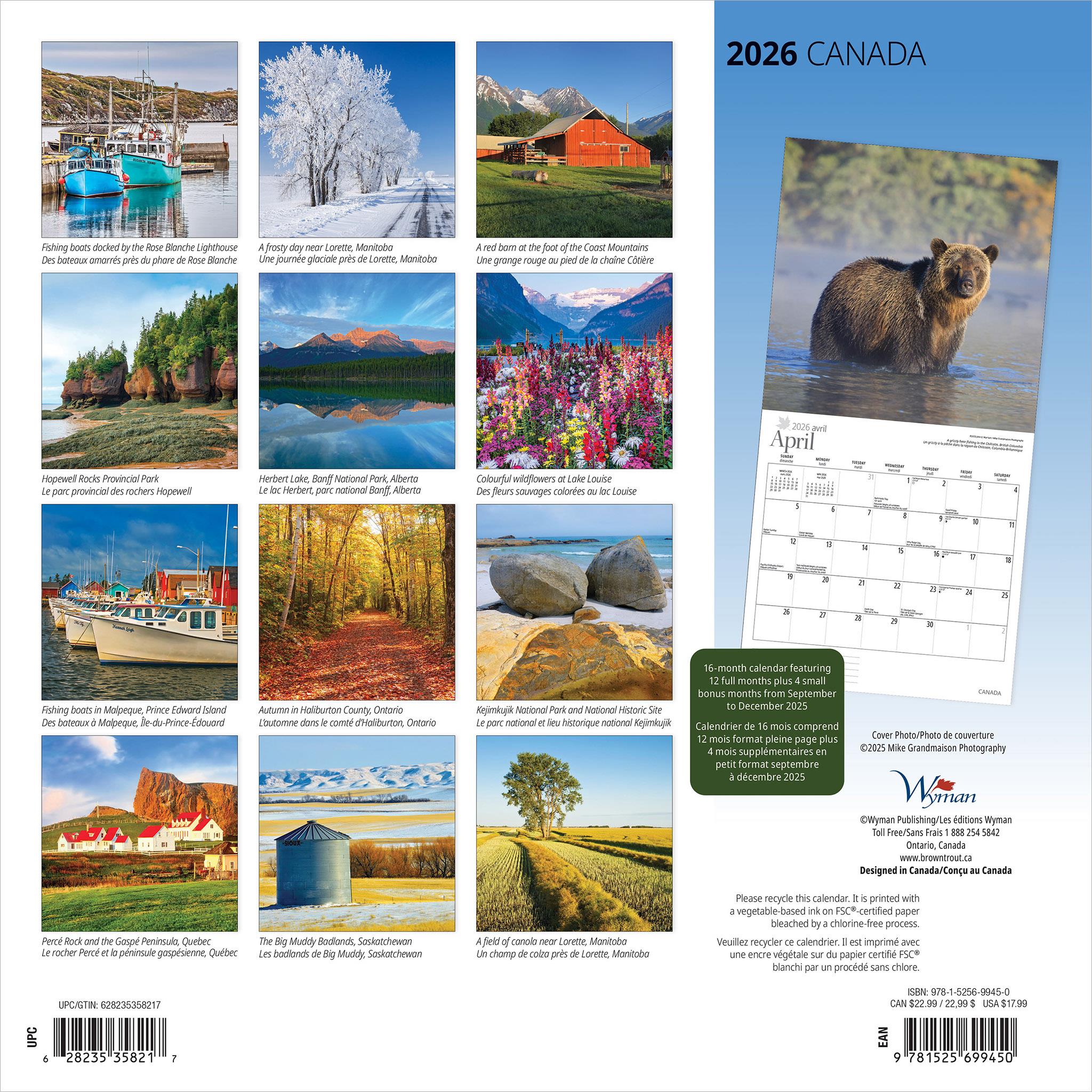 Canada 2026 Wall Calendar - Online Only