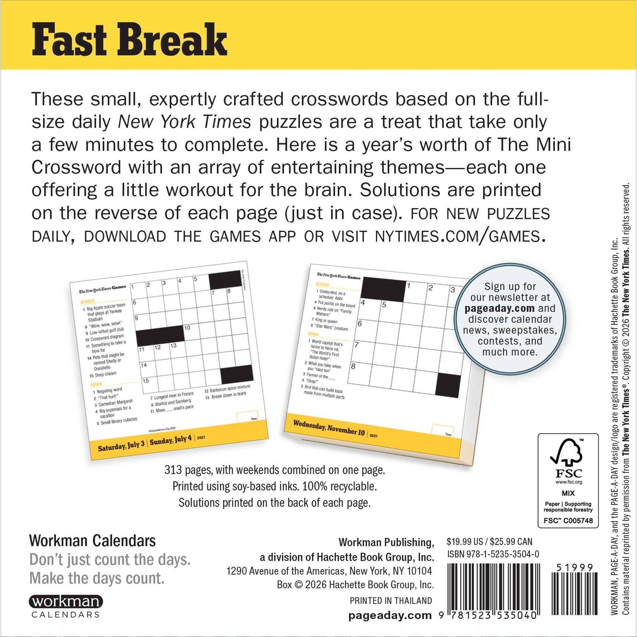New York Times Mini Crossword 2027 Box Calendar