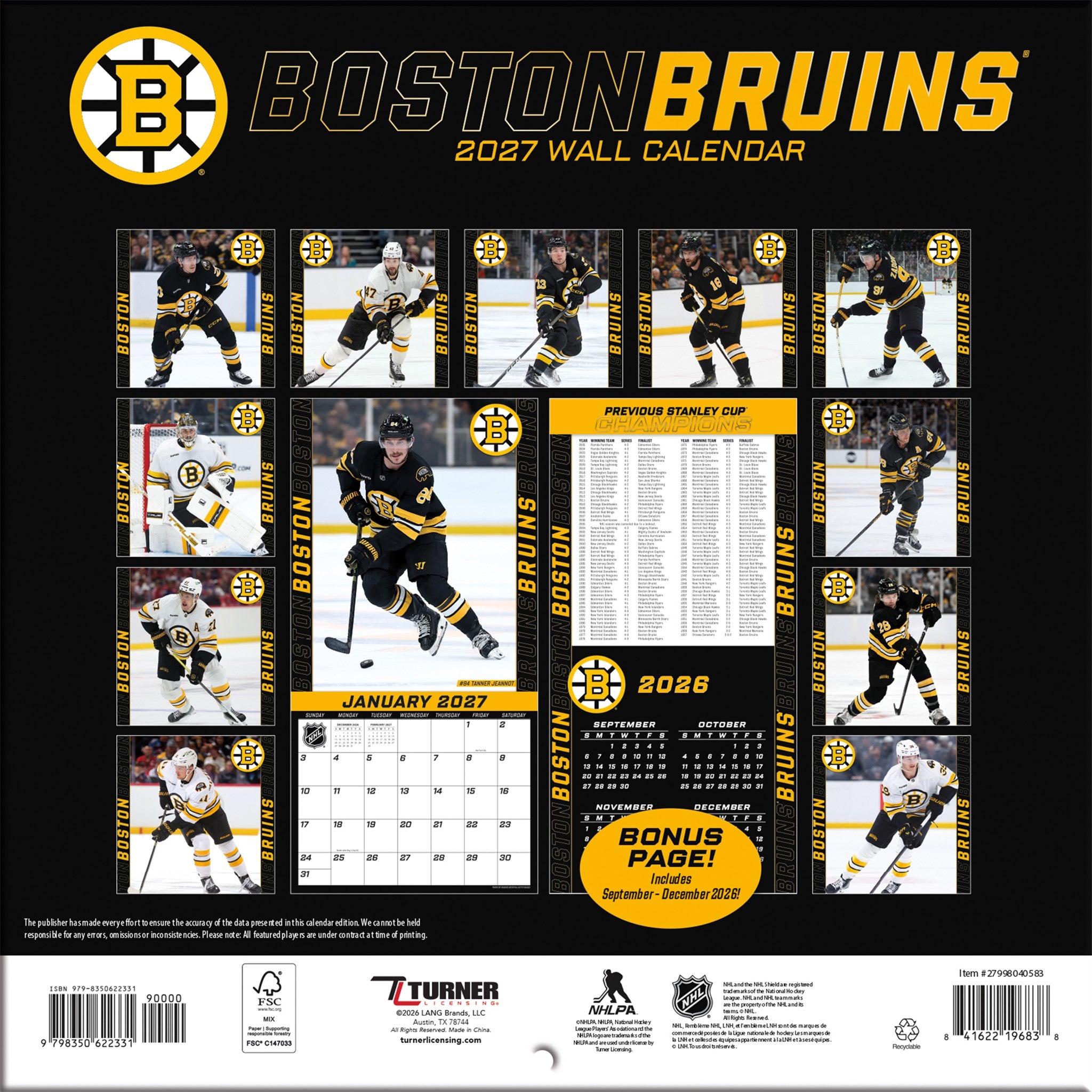 NHL Boston Bruins 2027 Mini Calendar