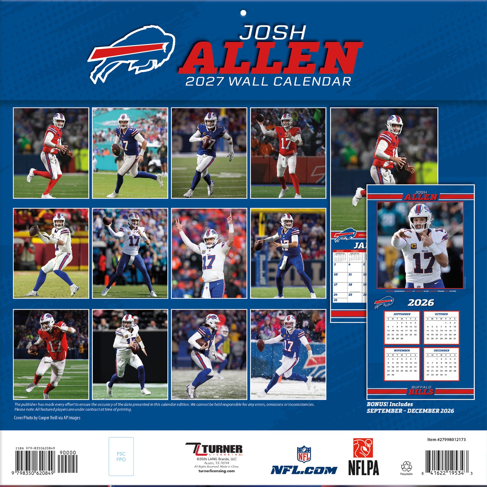 NFL Buffalo Bills Josh Allen 2027 Wall Calendar