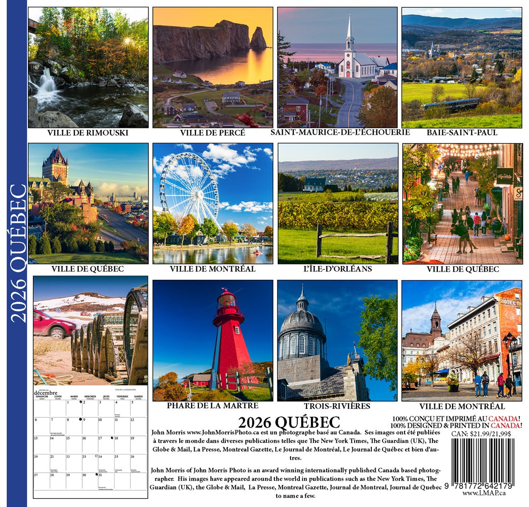 Quebec 2026 Wall Calendar (French)