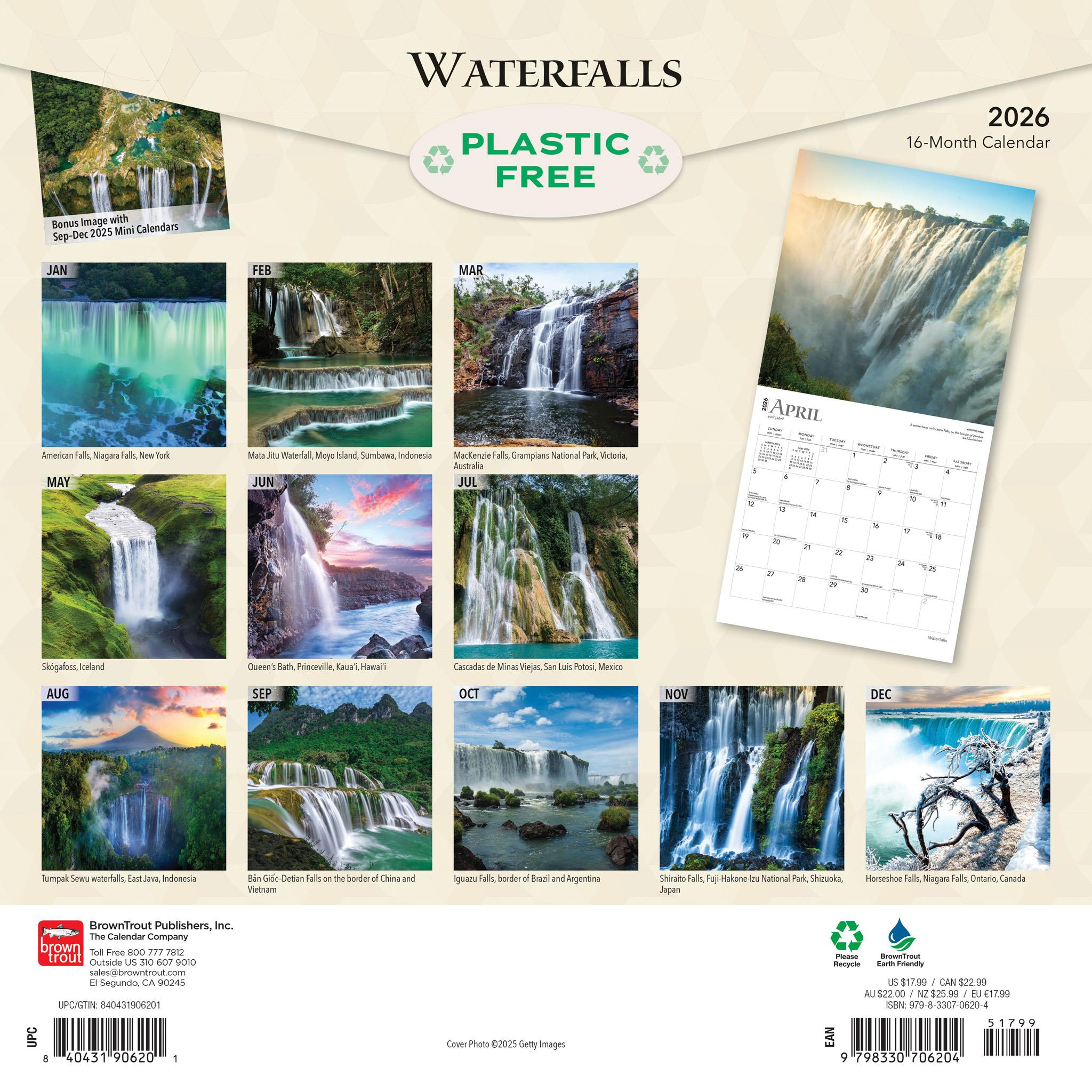 Waterfalls 2026 Wall Calendar