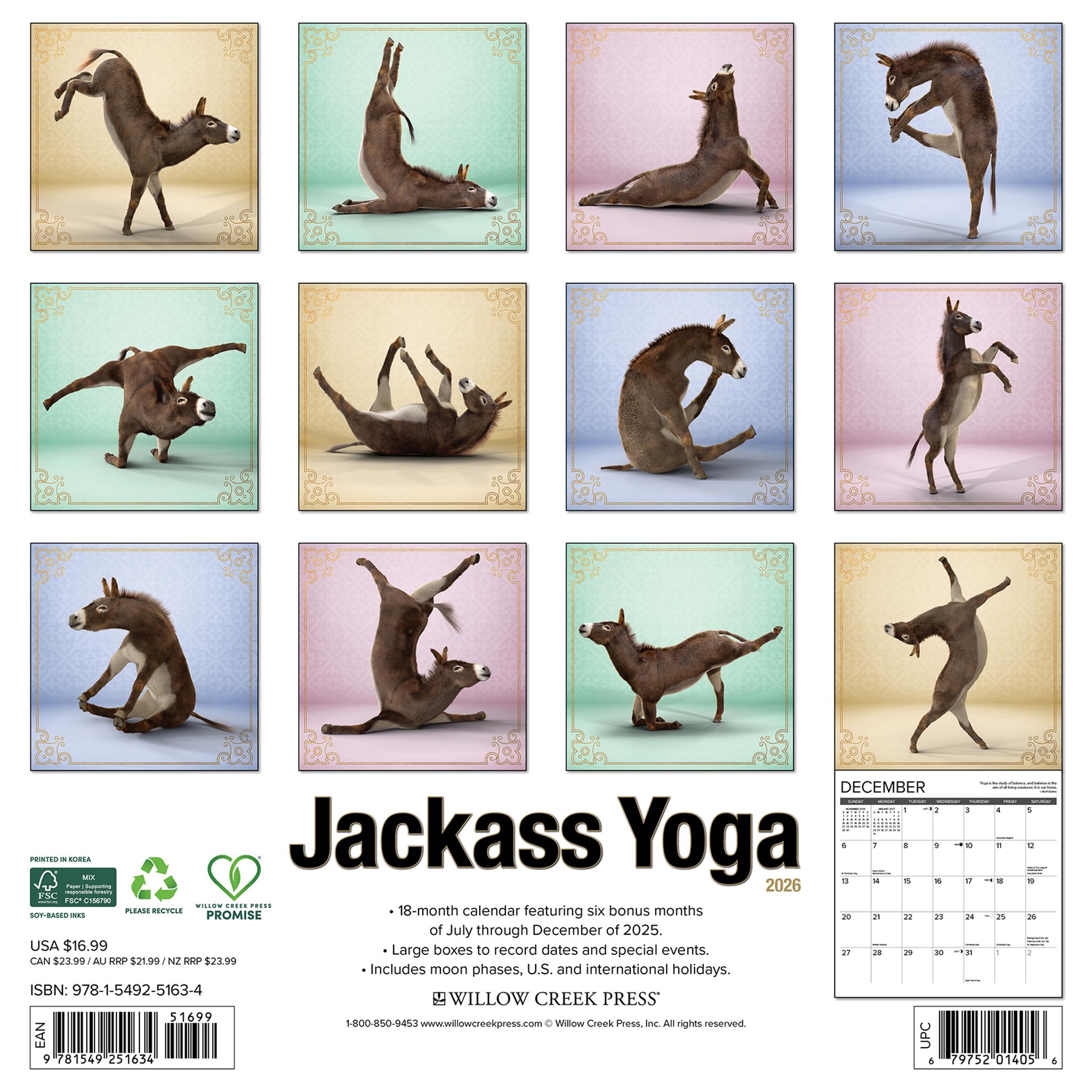 Jackass Yoga 2026 Wall Calendar