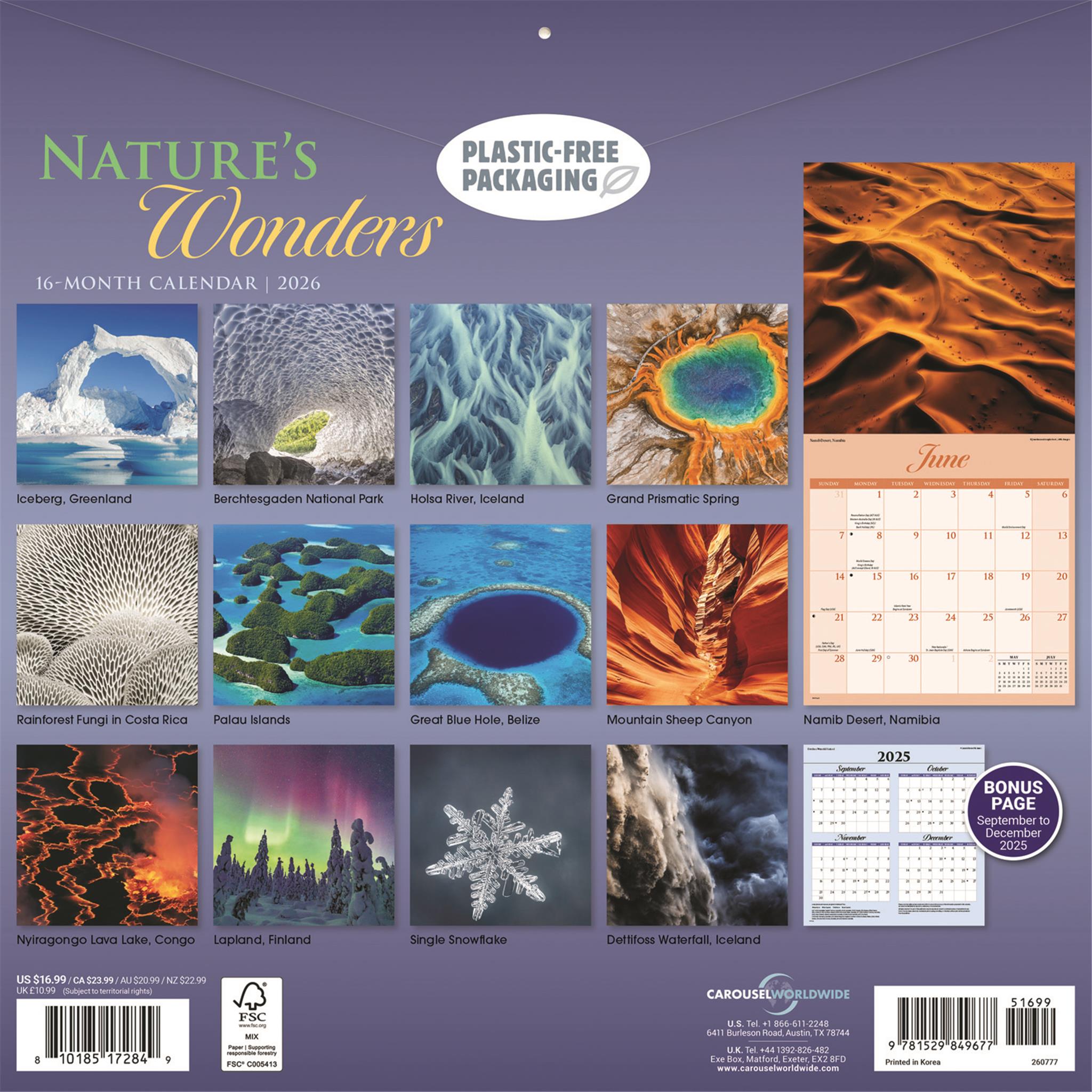 Natures Wonders 2026 Wall Calendar