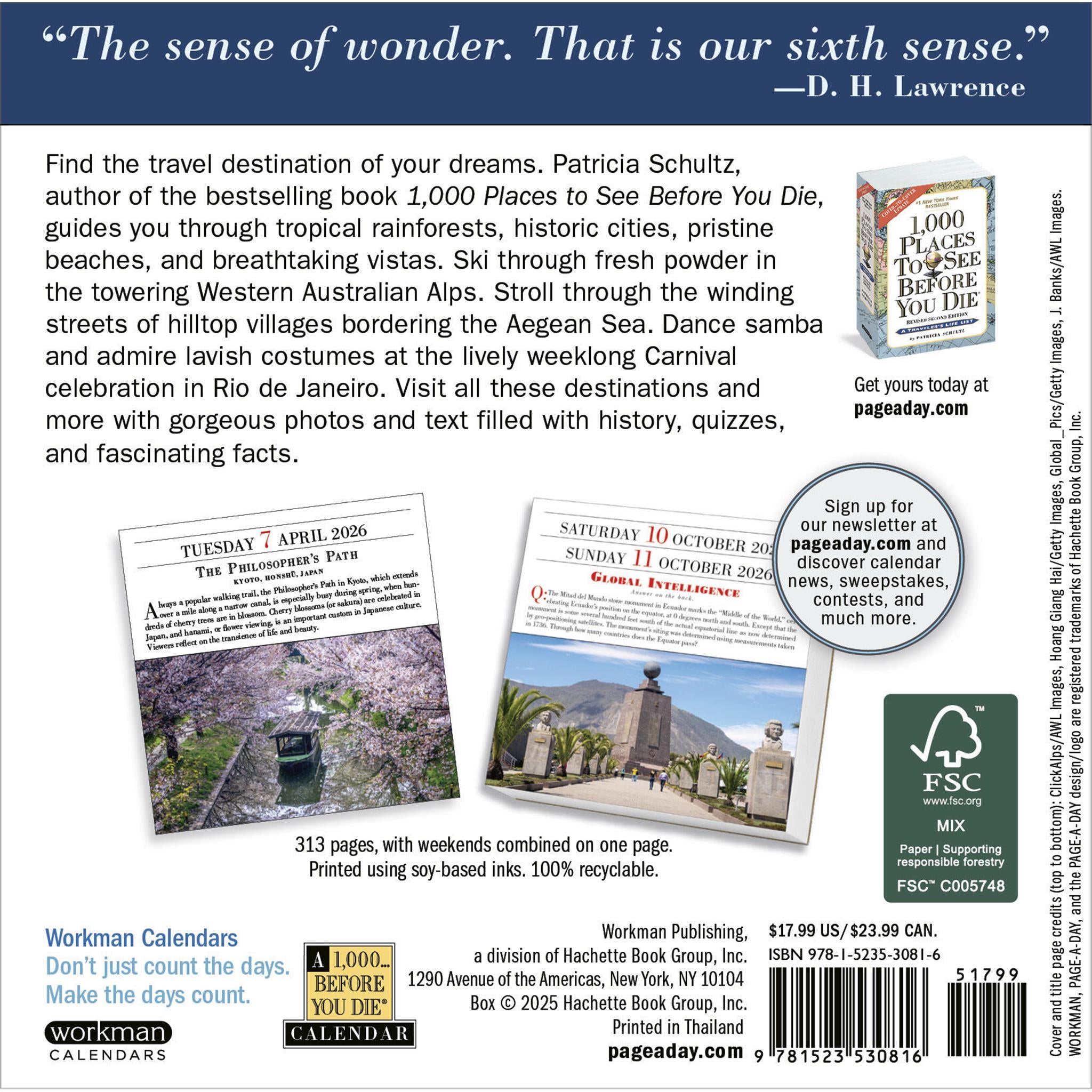 1000 Places To See Before You Die 2026 Box Calendar