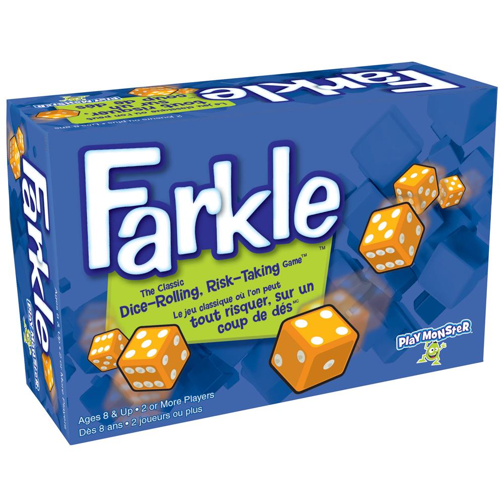 Boxed Farkle game featuring images of dice and the game title on the cover.