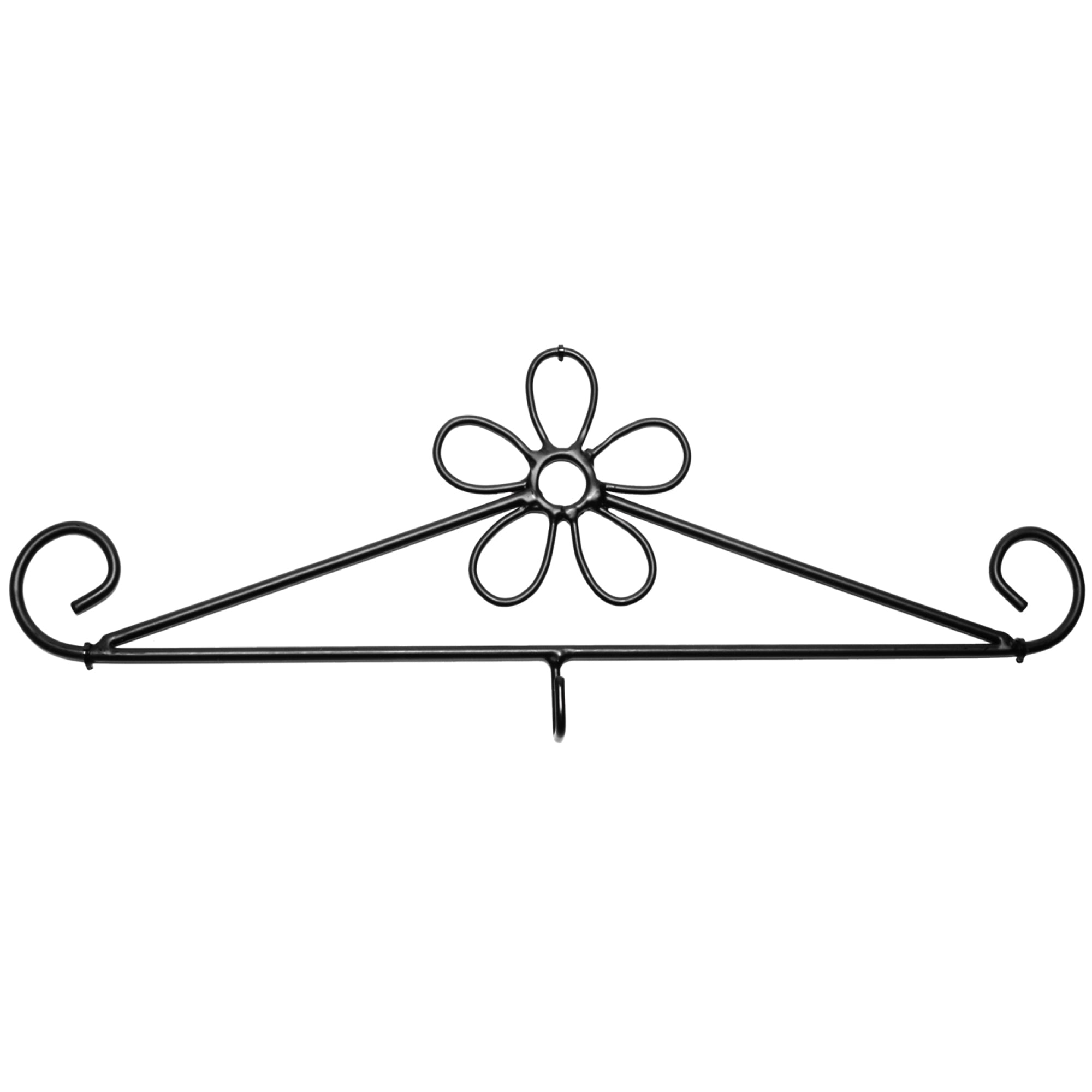 A black wrought iron calendar hanger with a flower design at the top.