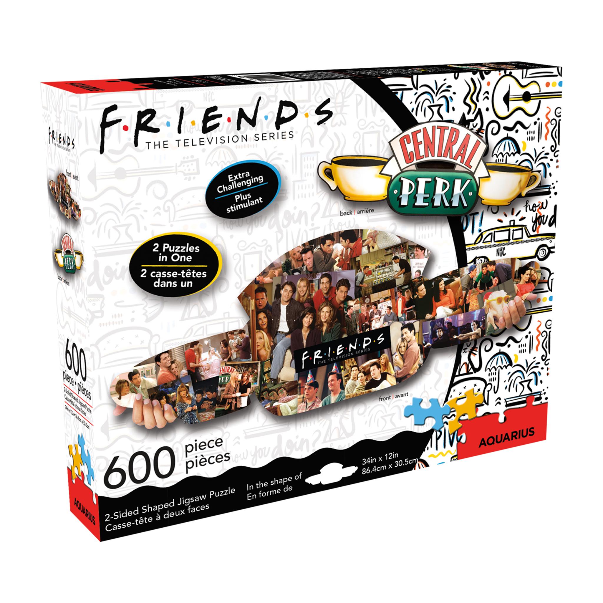 Box of a 600 piece Friends themed jigsaw puzzle featuring Central Perk and a collage of characters.