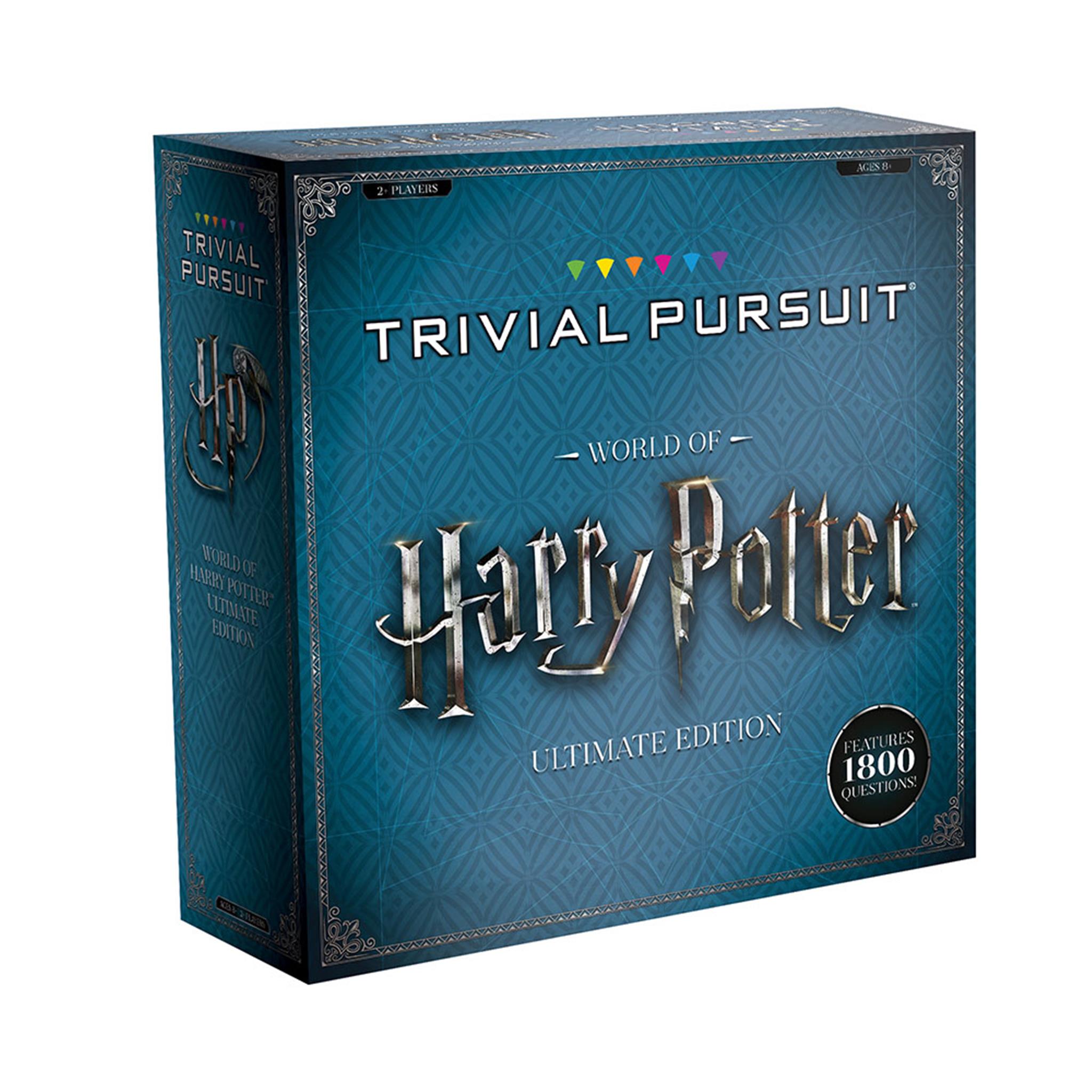 TRIVIAL PURSUIT game box for the World of Harry Potter Ultimate Edition, featuring Harry Potter branding and question categories.