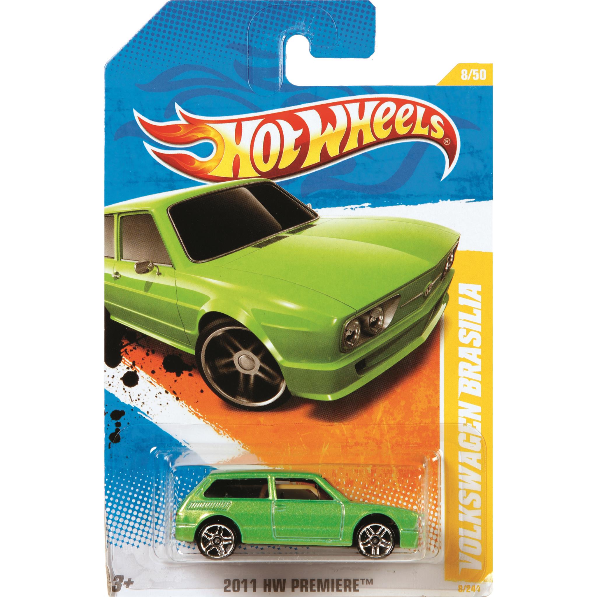 A packaged Hot Wheels toy car with a green color and flame detailing, from the 2011 HW Premiere series.