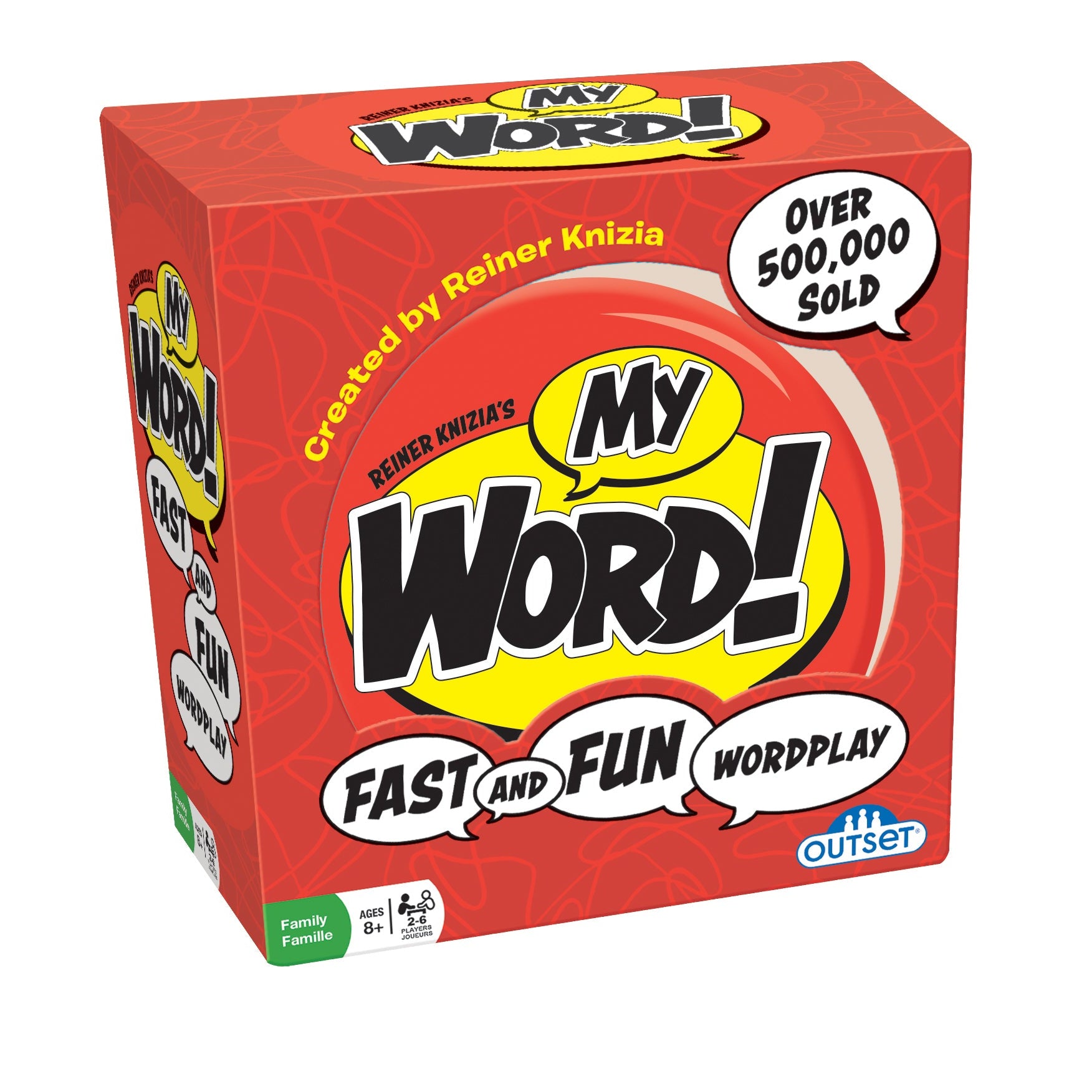 The image shows a product box for 'My Word' which is a word game. The box is predominantly red with white and black text and graphics.