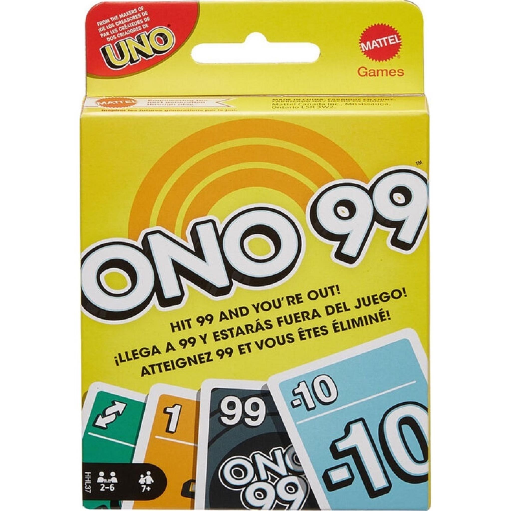 Packaging for the Ono 99 Card Game featuring the game's name and colorful card illustrations.