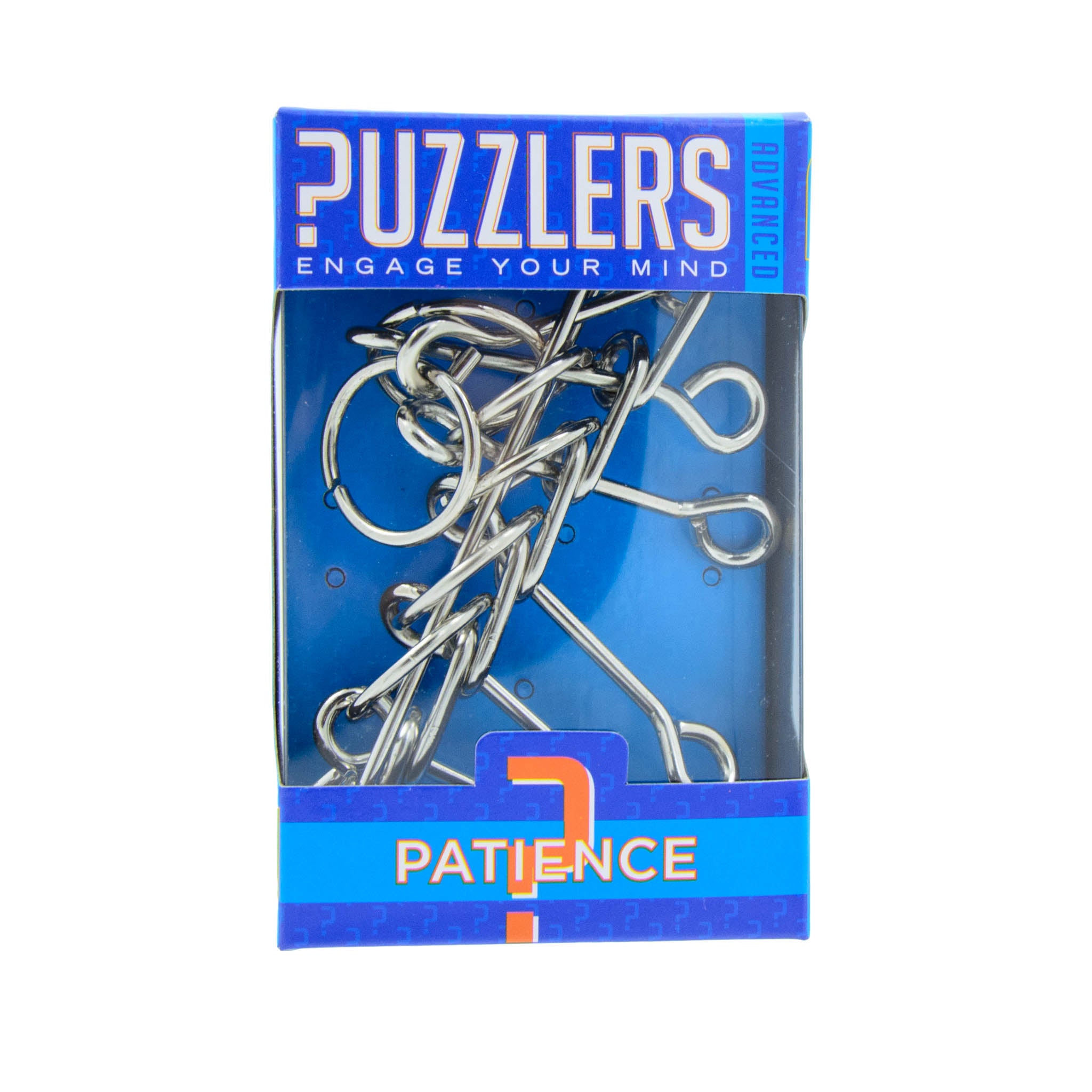 A metal patience puzzle packaged in a blue box with the name 'Patience' displayed on the top, categorized under 'PUZZLERS'.