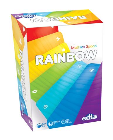 Boxed Rainbow Card Game featuring colorful abstract rainbows on the cover with the name 'Rainbow' prominently displayed.