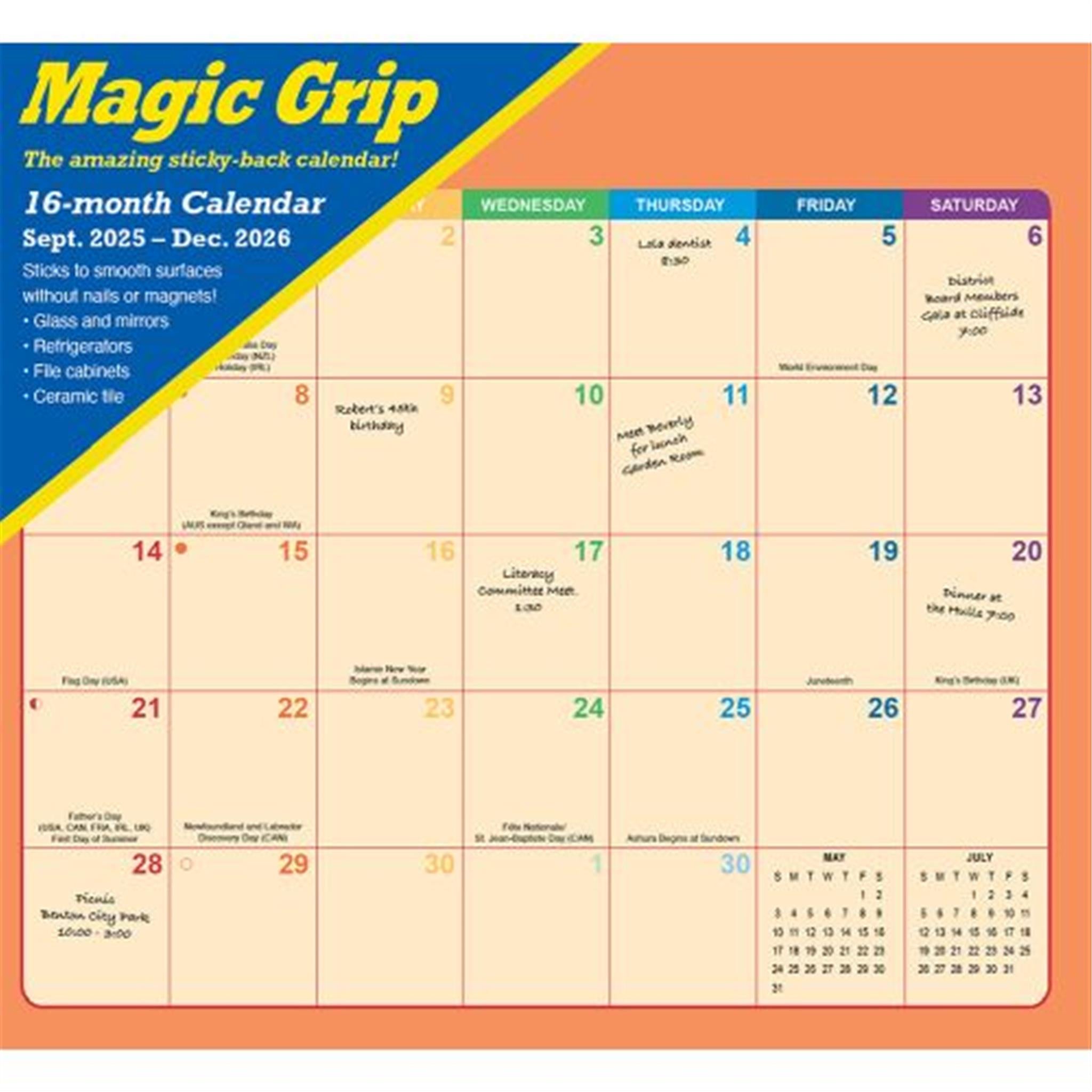Rainbow Jumbo Magic Grip 2025-2026 Exclusive Wall Calendar cover image on an orange background