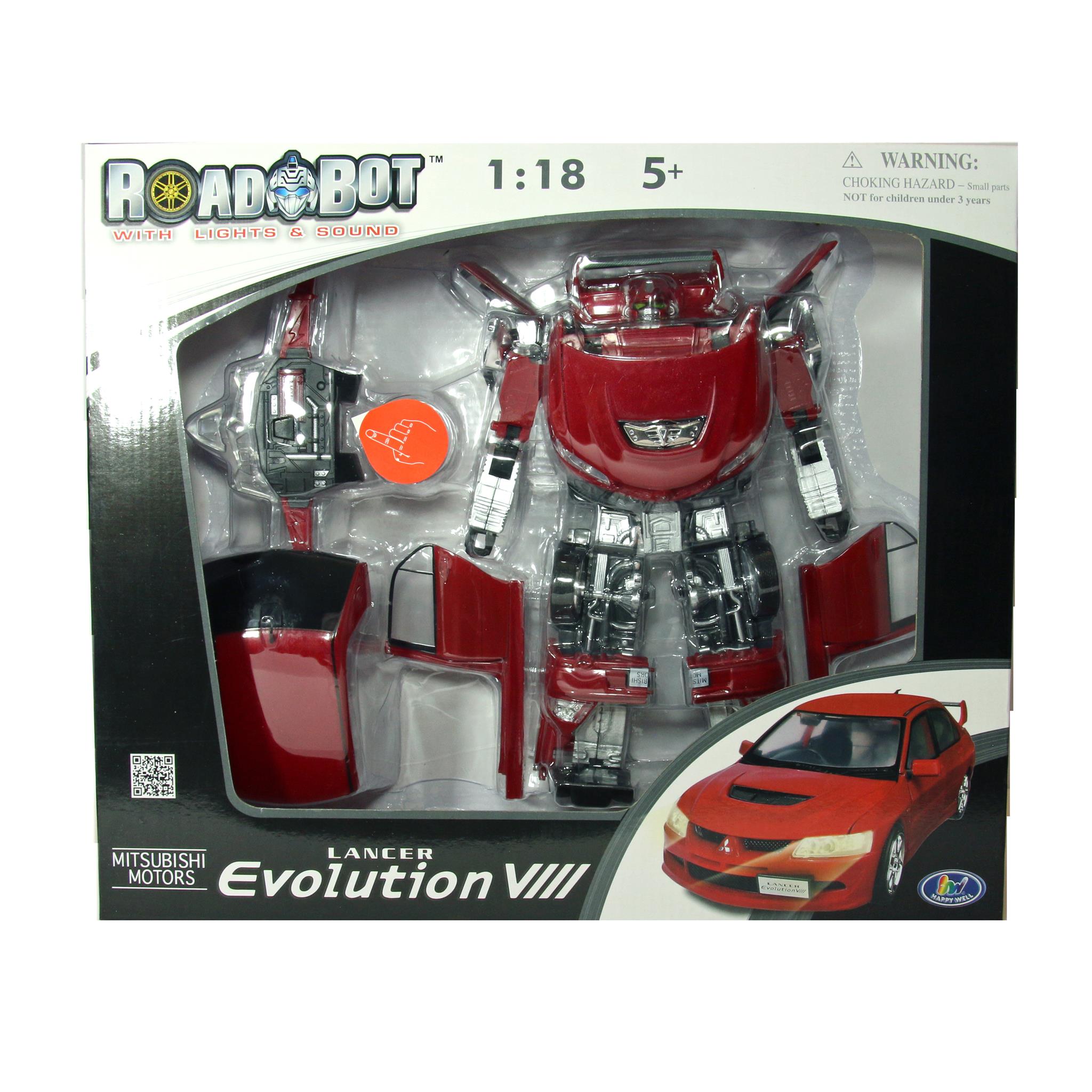 Packaged Roadbot toy vehicle with lights and sound, modeled as a red robot with silver accents, transforming from a car into a robot form.