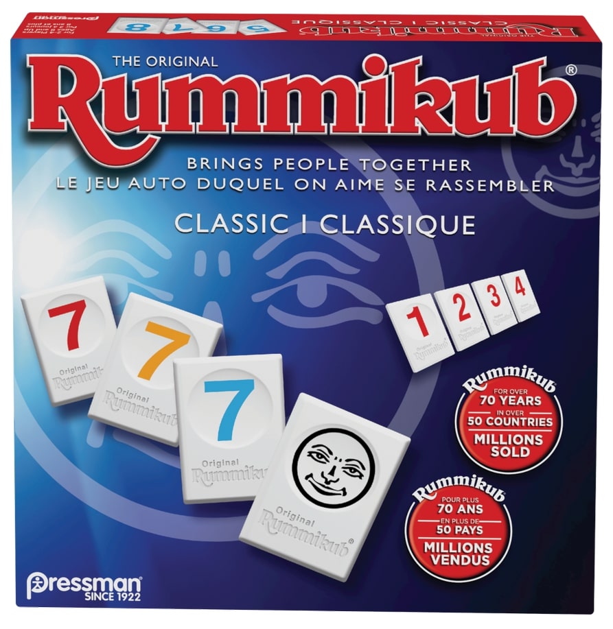 Box of the original Rummikub tile game featuring numbers and tiles, indicating it is a classic version suitable for 2 to 4 players.