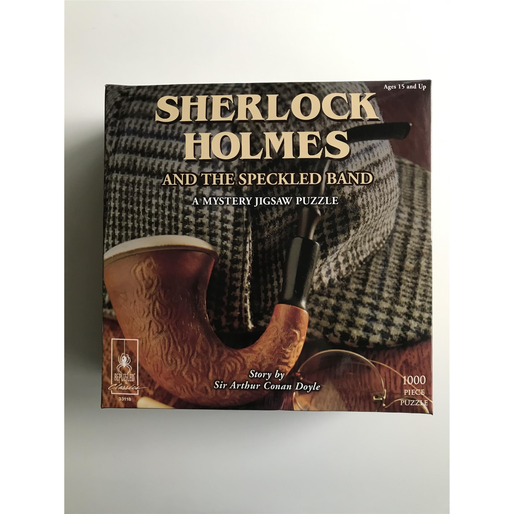 A 1000 piece jigsaw puzzle box featuring an illustration of Sherlock Holmes and the Speckled Band. The box displays the product name and count.