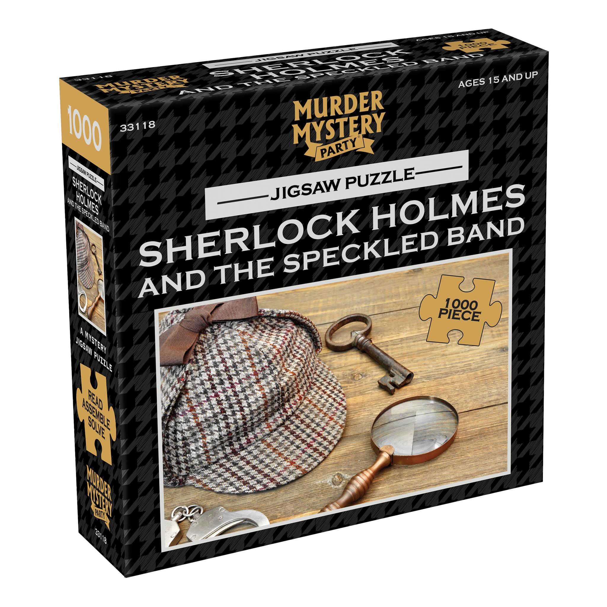 A 1000 piece jigsaw puzzle box featuring an illustration of Sherlock Holmes and the Speckled Band. The box displays the product name and count.