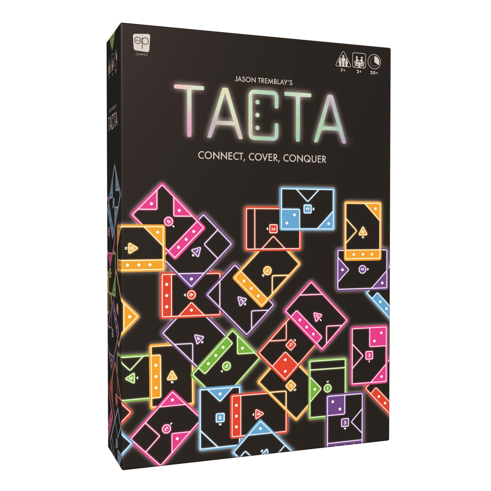 Jason Tremblay's tile connecting game. Neon multi coloured numbered and patterned tiles on a black background.