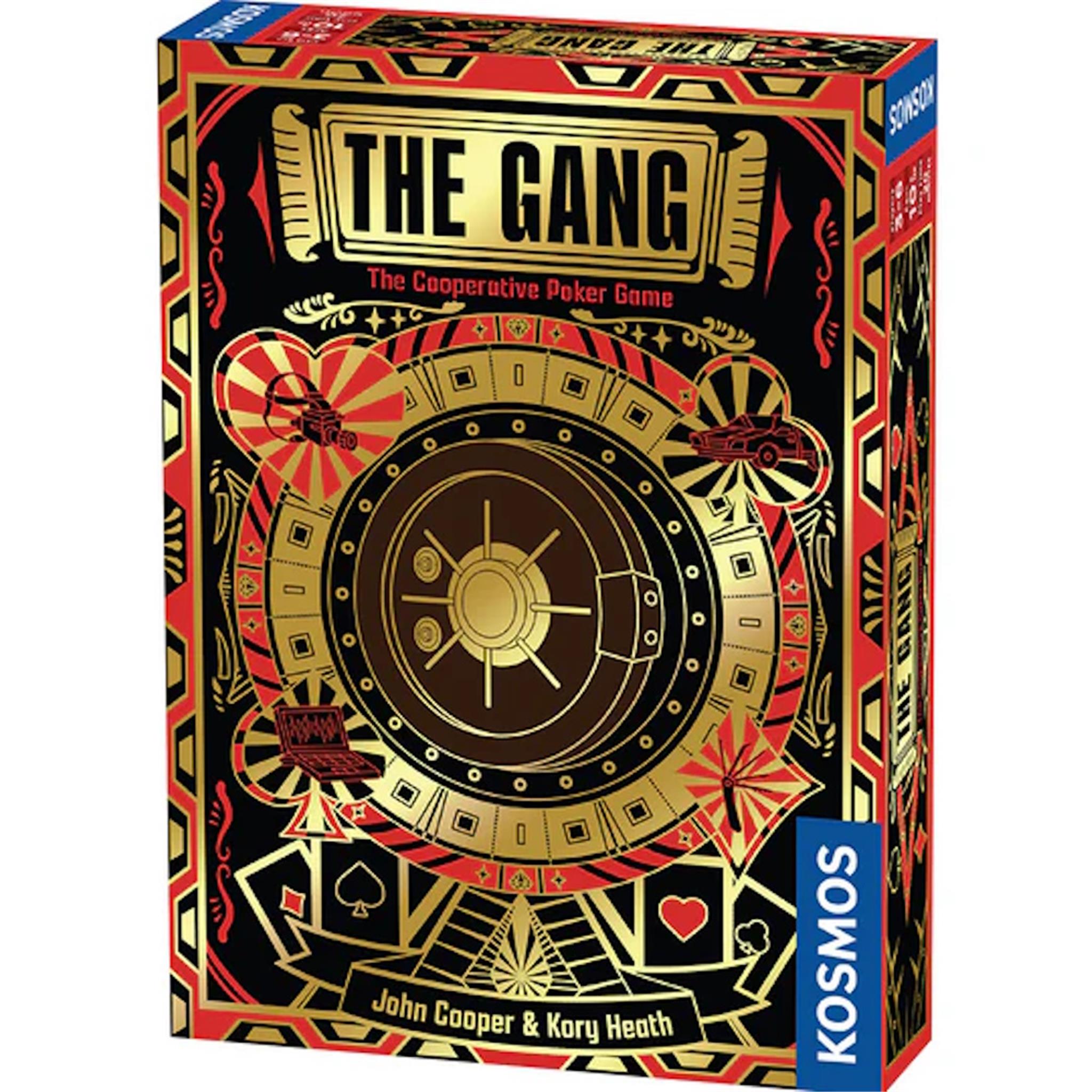 red and gold roulette wheel on a black background with the title The Gang: The Cooperative Poker Game. Blue and White Kosmos branding on the bottom corner