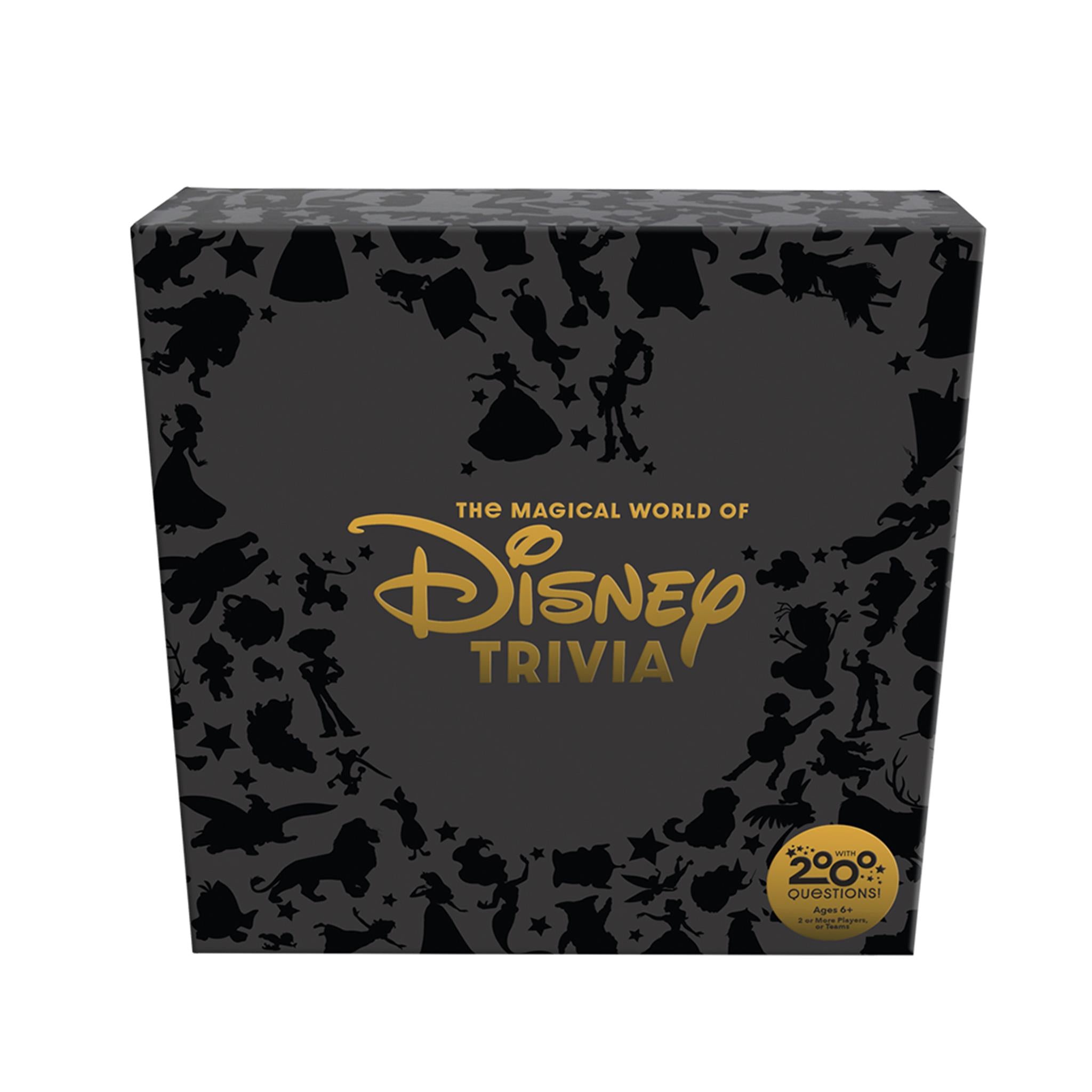 Disney-themed trivia game packaging with silhouette illustrations and text.