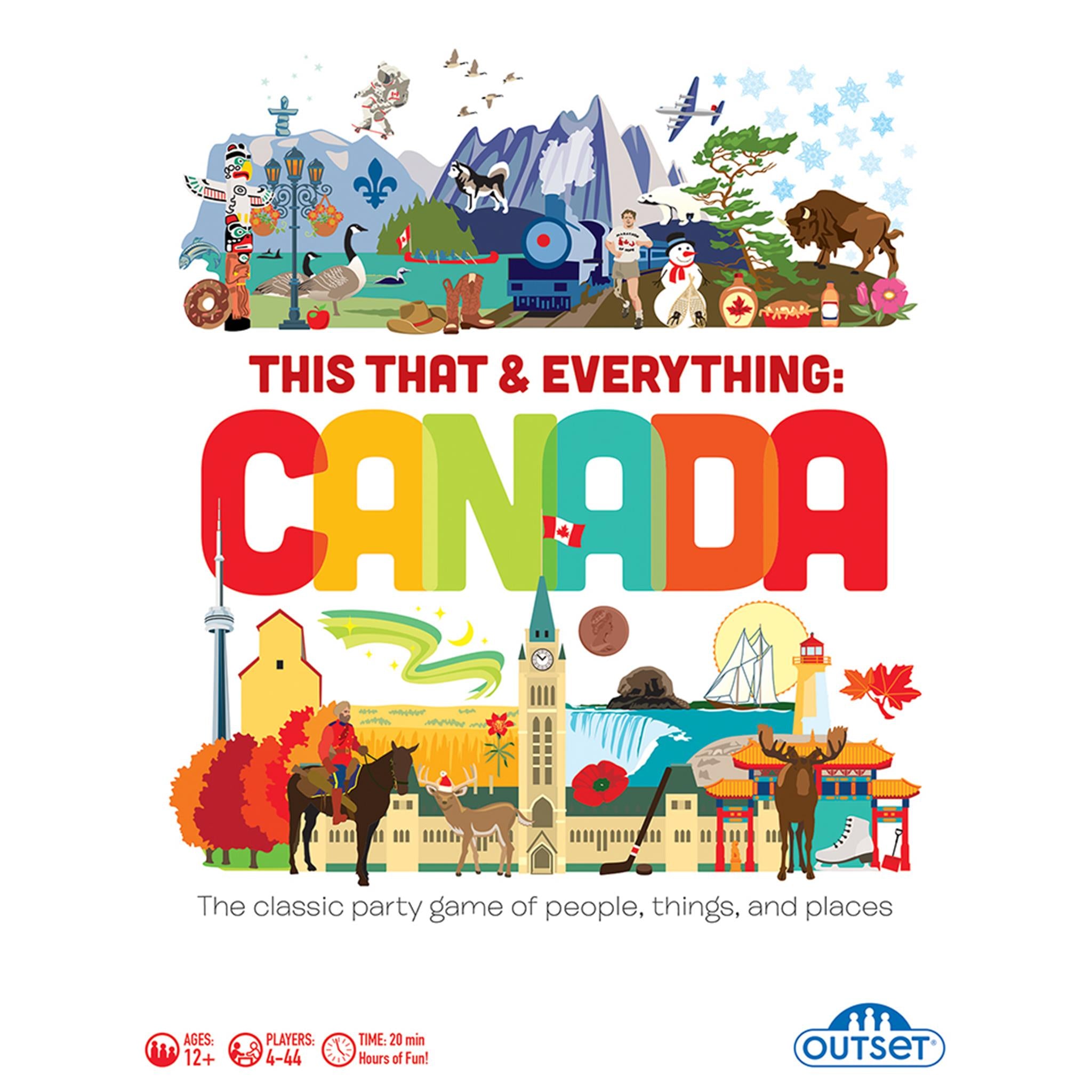 Cover art for the product 'This That and Everything: Canada', featuring illustrations of Canadian icons such as the maple leaf, a moose, the CN Tower, and Mounties.