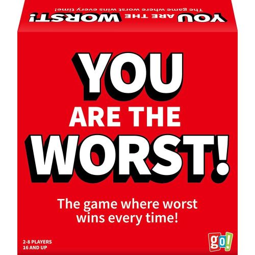 The image displays the board game packaging for "You Are the Worst!" which is designed with a bold, red background and white text. The game title is prominently featured at the top in large, blacker text, stating "YOU ARE THE WORST!" Below the title, a tagline reads, "The game where worst wins every time!" indicating the humorous and competitive nature of the game.