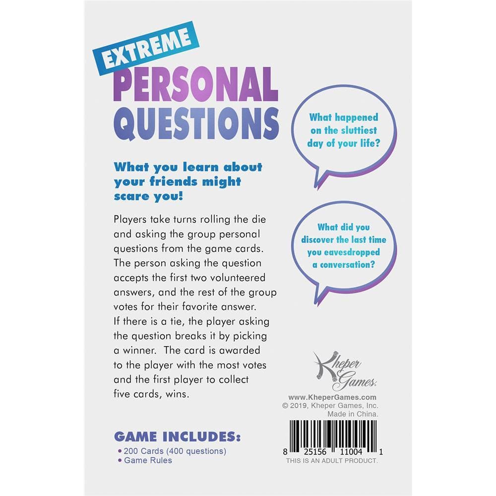Extreme Personal Questions Back of Package Image