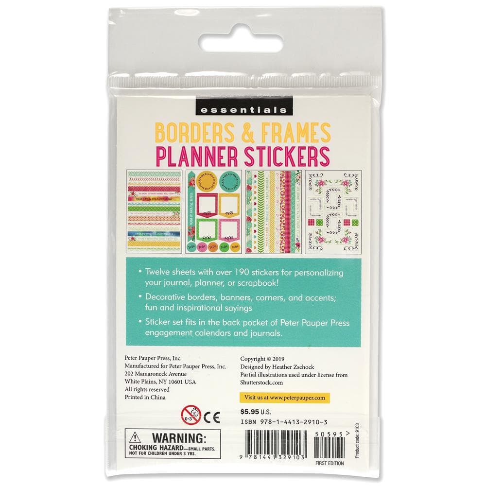 Borders Frames 2020 Planner Stickers Back Cover