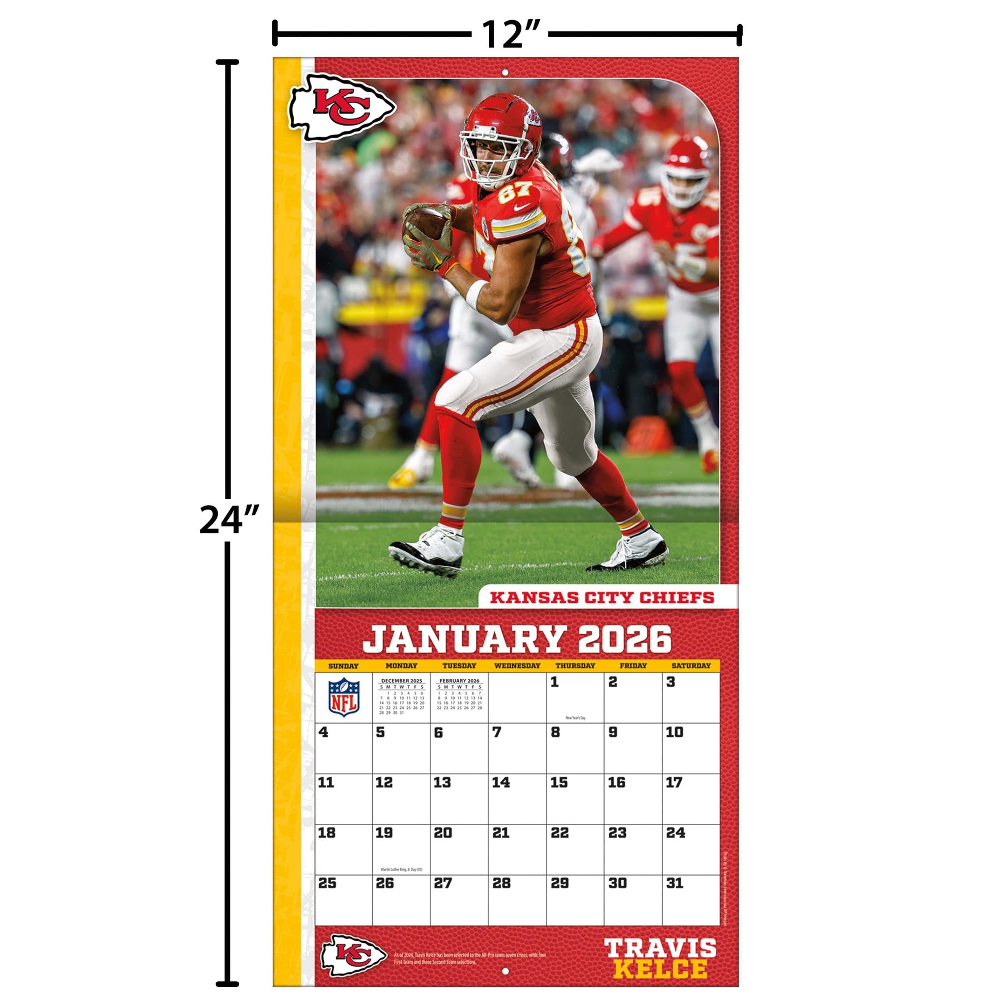 NFL Travis Kelce Kansas City Chiefs 2026 Wall Calendar