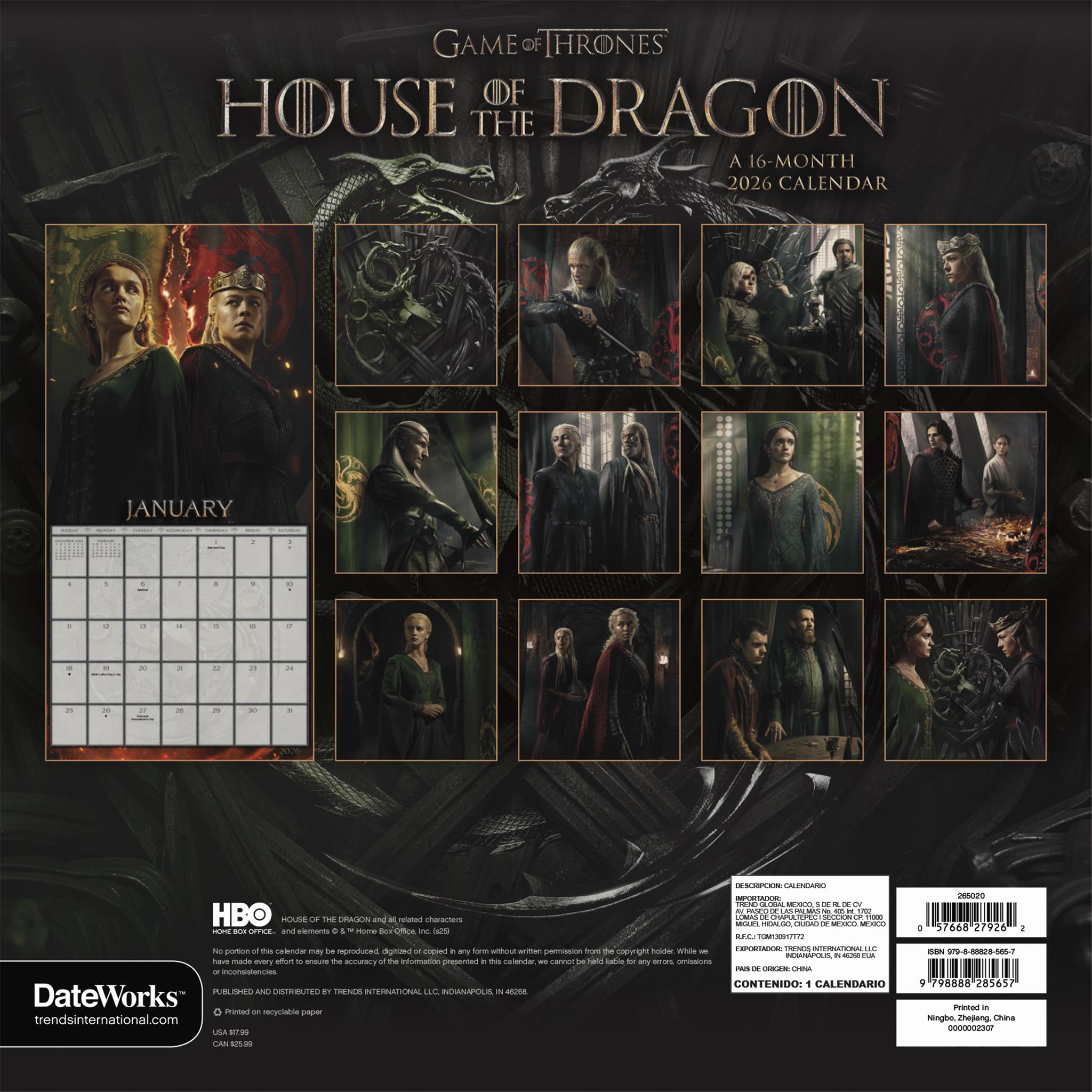 Game Of Thrones House Of The Dragon 2026 Wall Calendar 0229D68A 93DD 42E5 9072 