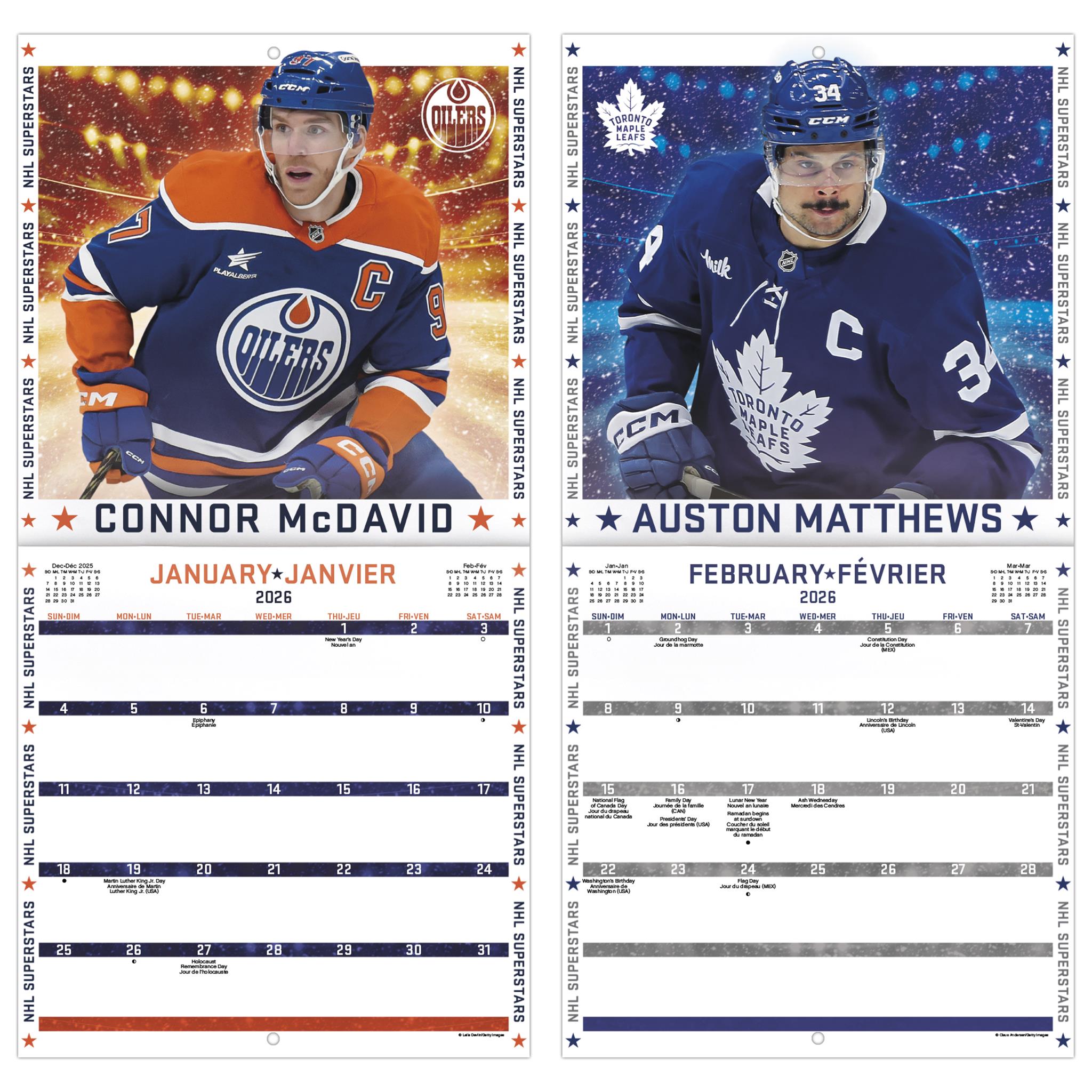 NHL Superstars Bilingual 2026 Mini Calendar