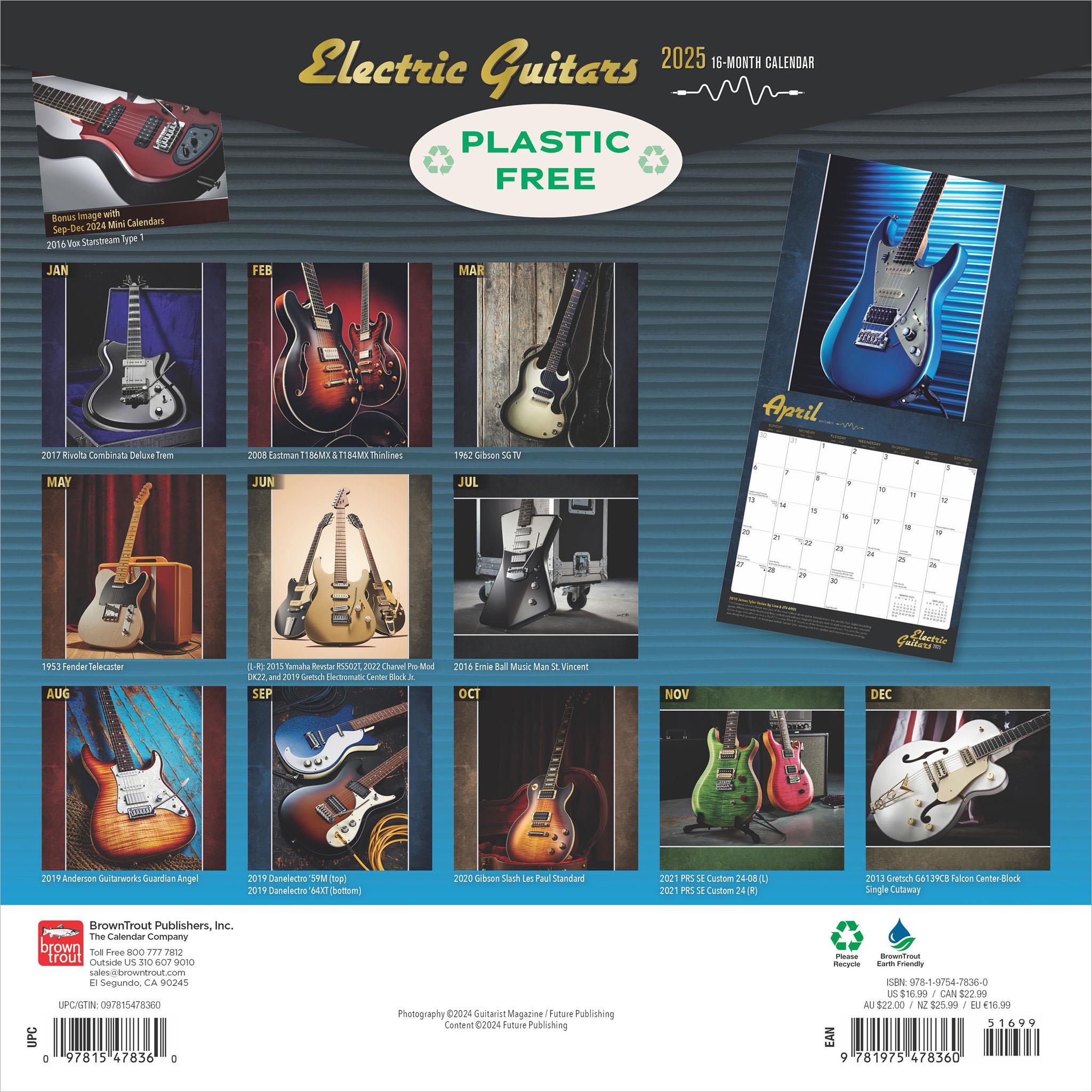 Electric Guitars Wall 2025 Calendar