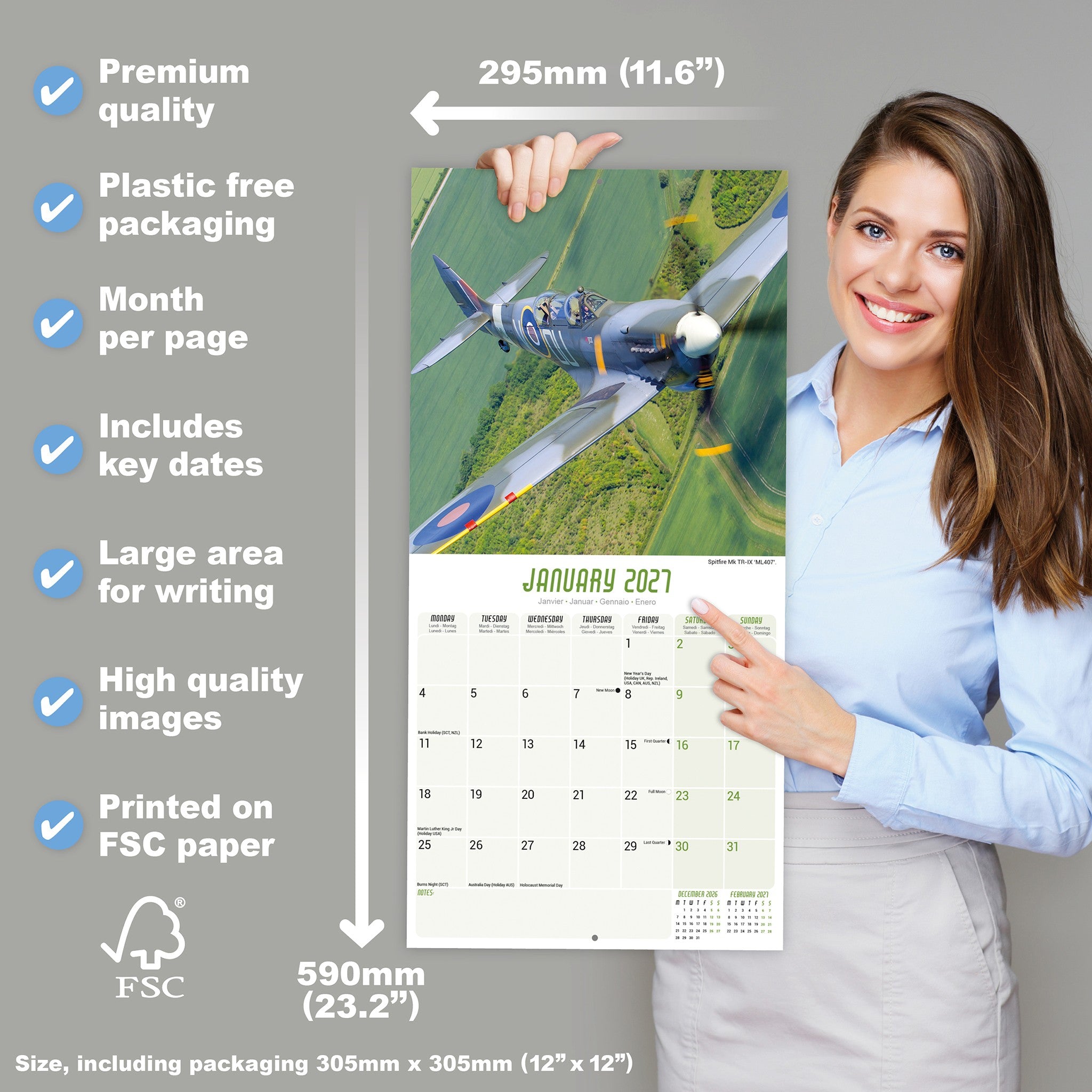 Spitfires 2027 Wall Calendar