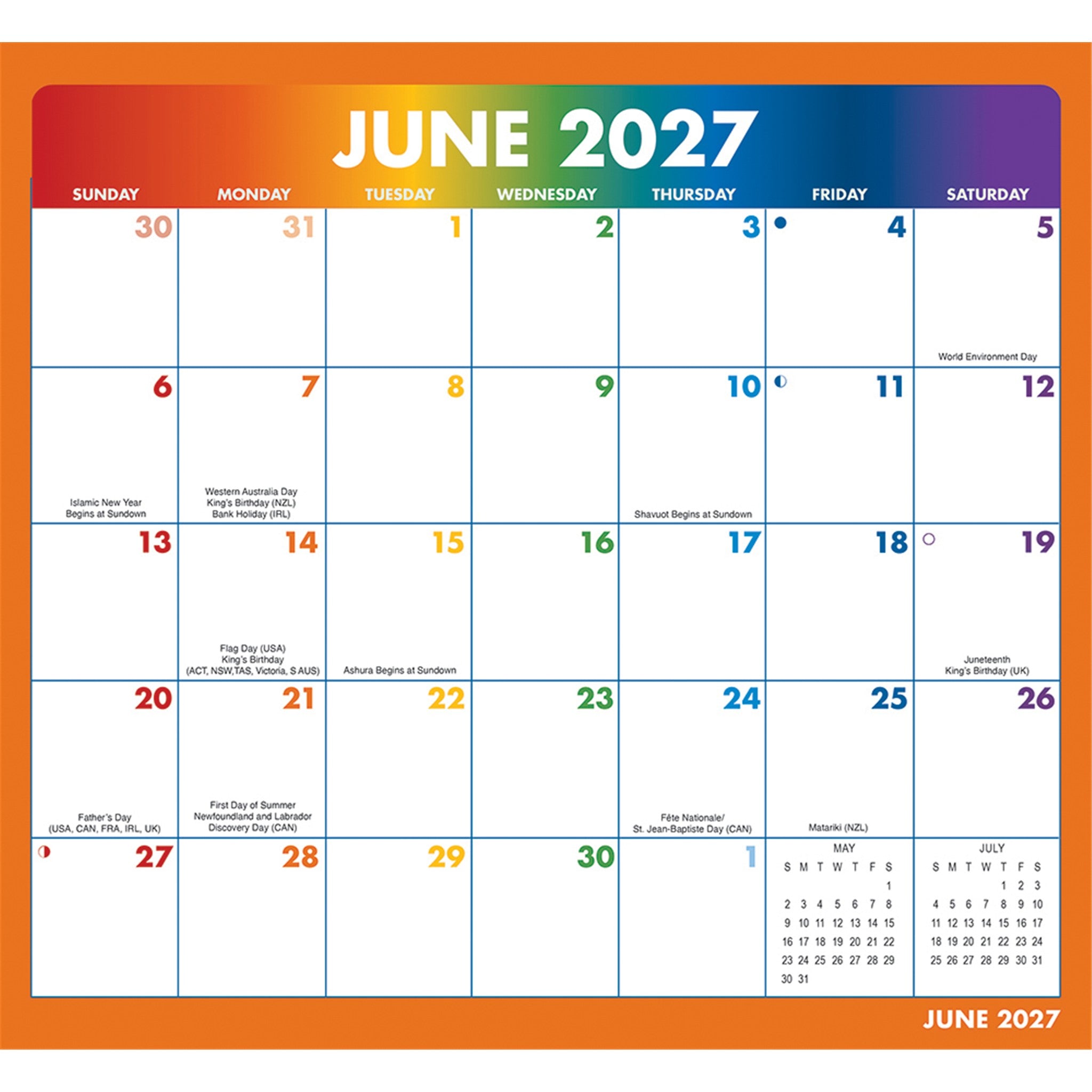 Rainbow Jumbo Magic Grip Exclusive 2026-2027 Wall Calendar