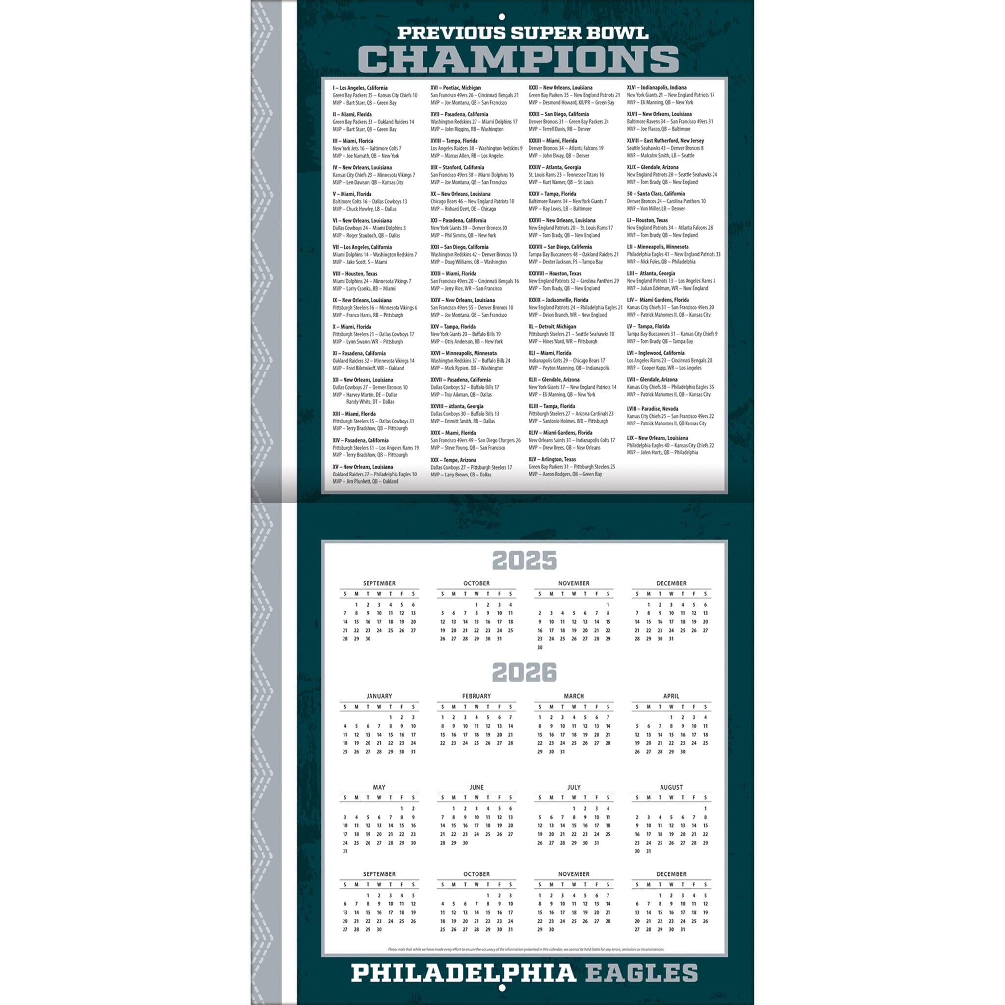 NFL Philadelphia Eagles 2026 Wall Calendar