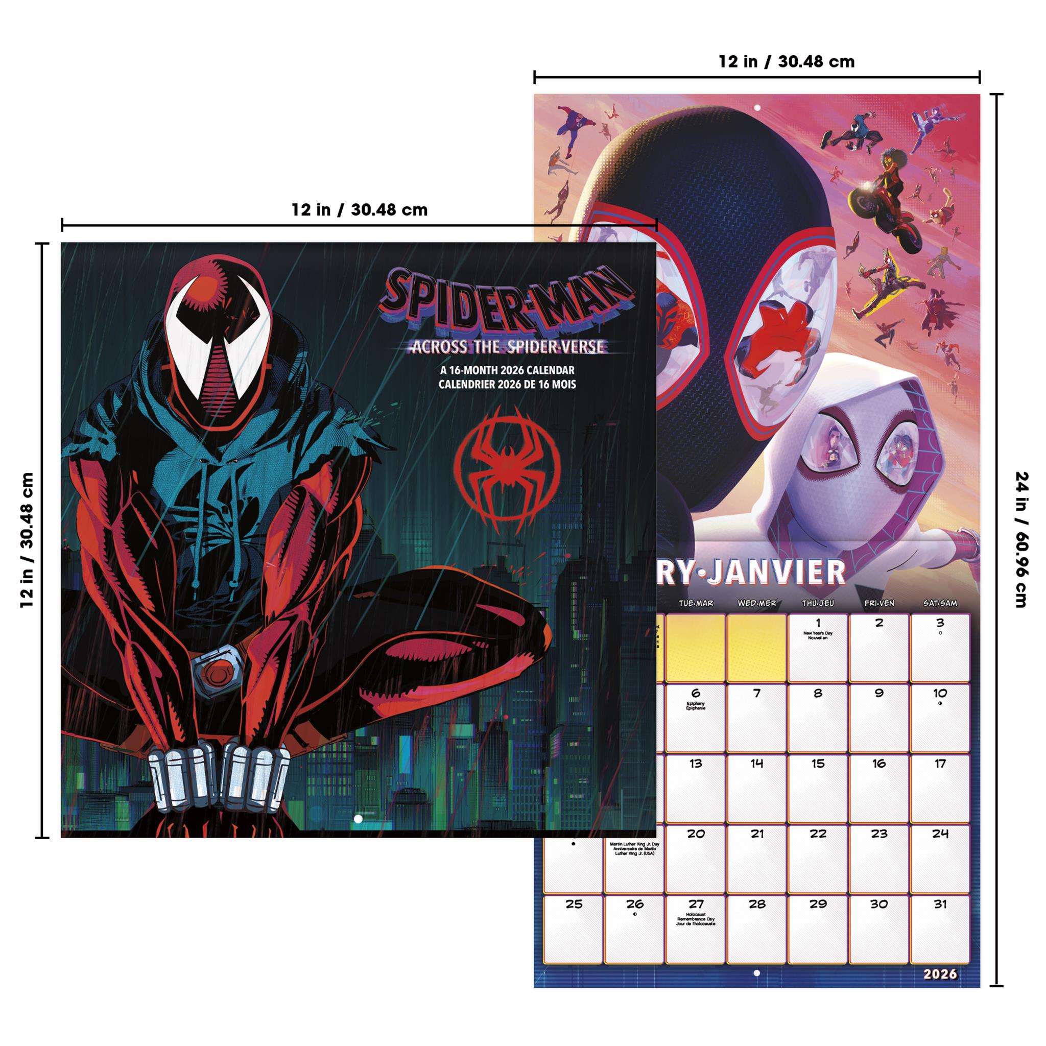 Spider Man Across The Spider Verse Bilingual 2026 Wall Calendar
