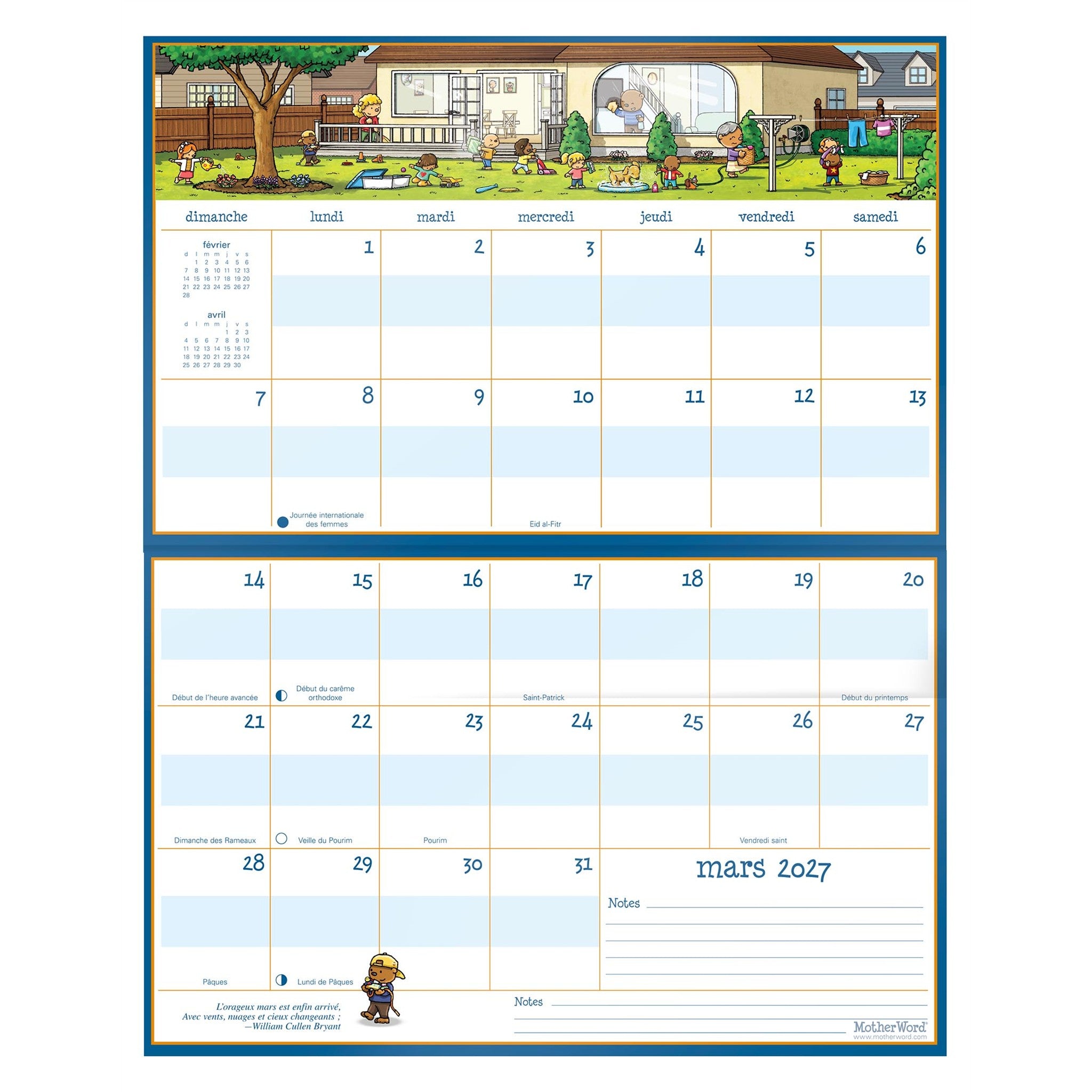 MotherWord Magnetic Fridge French 2027 Wall Calendar