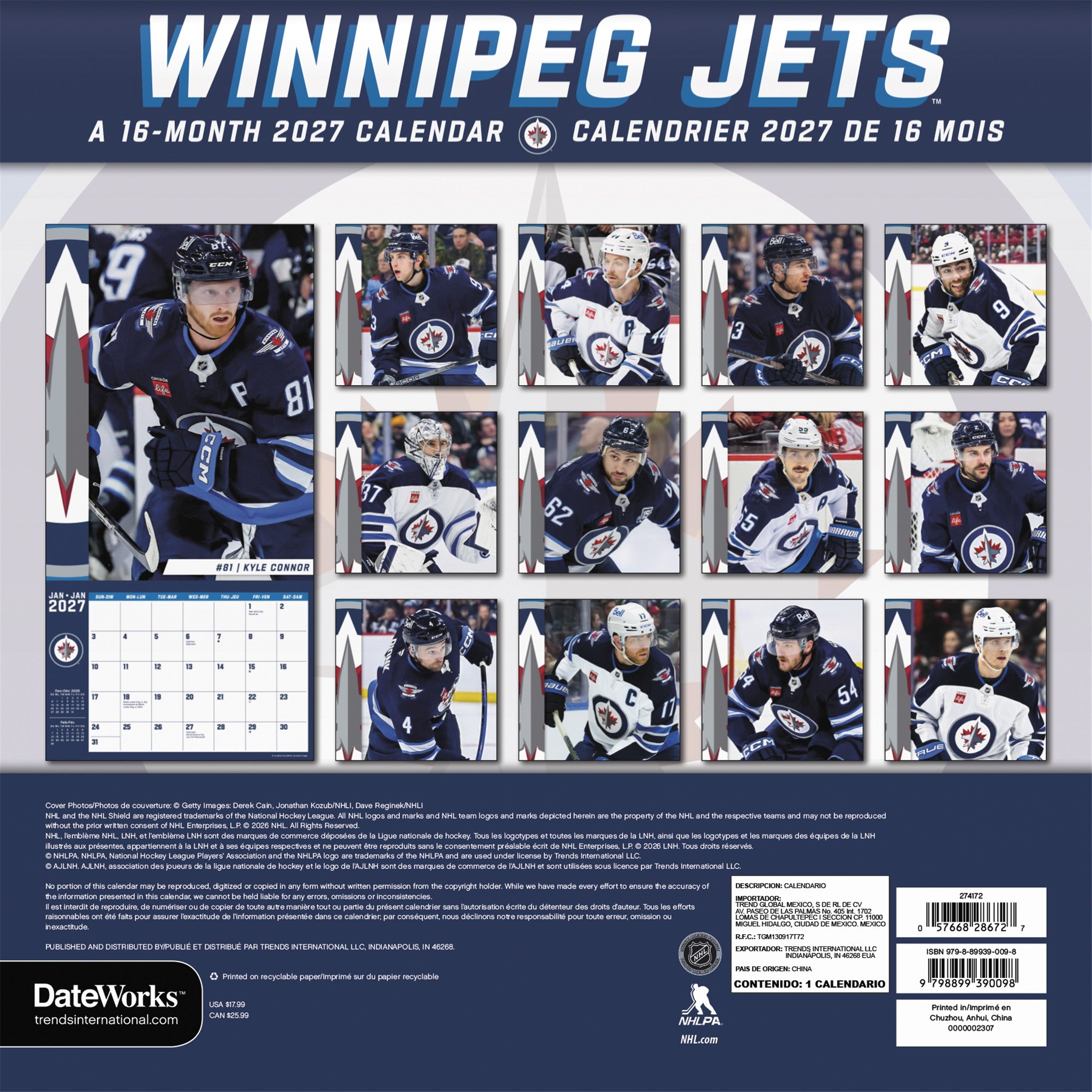 NHL Winnipeg Jets 2027 Wall Calendar