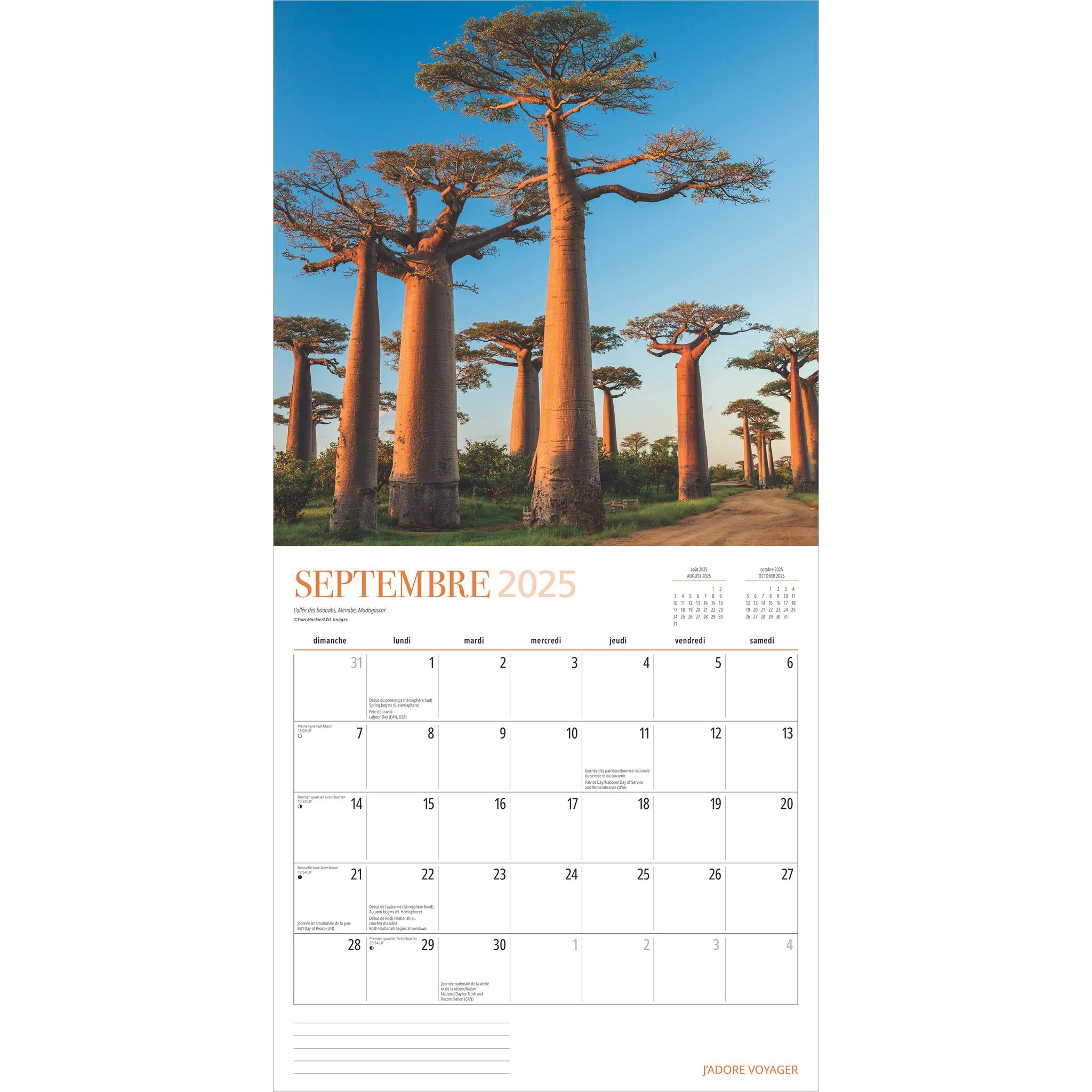 Jadore Voyager Wall 2025 Calendar (French)