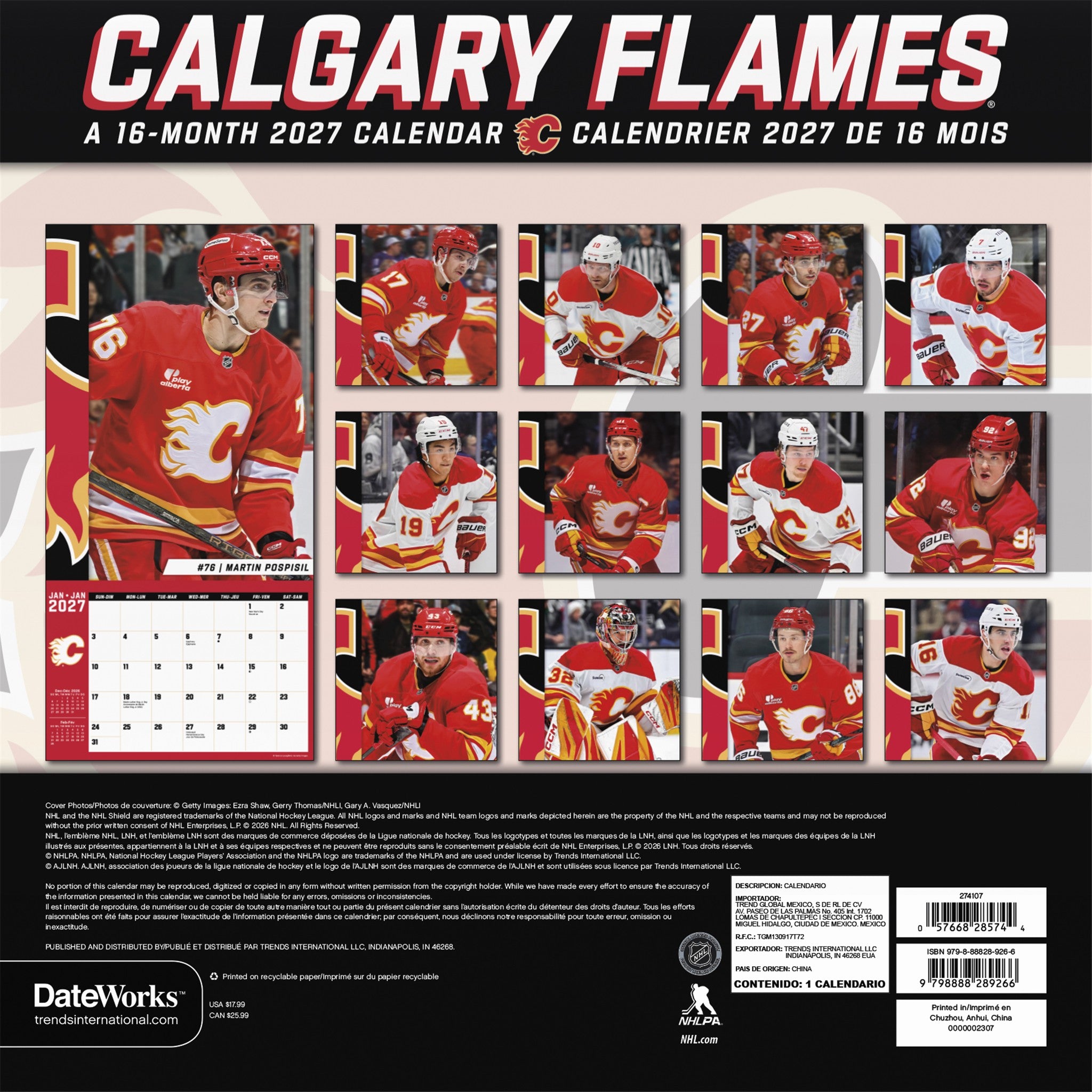 NHL Calgary Flames 2027 Wall Calendar