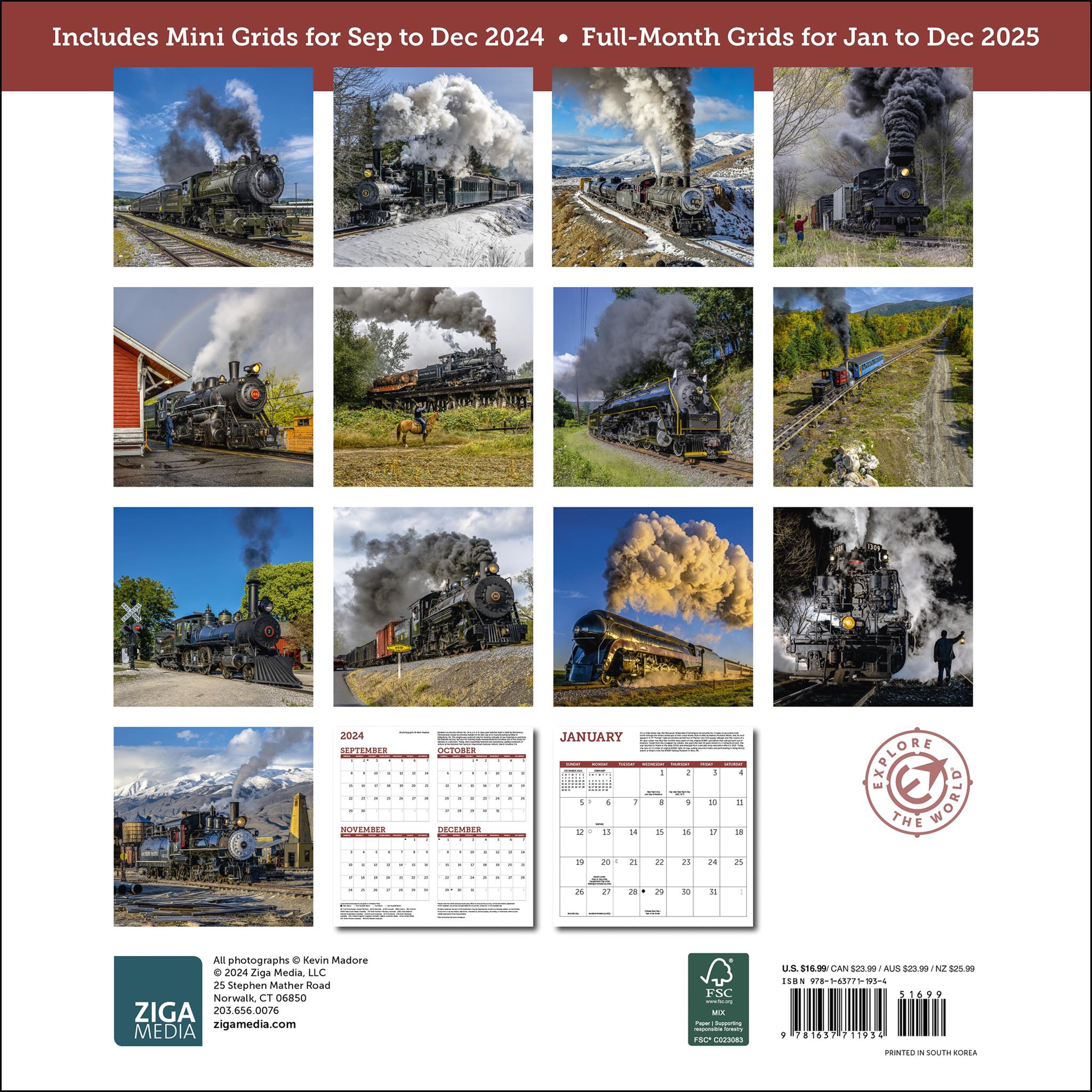 Steam Trains Wall 2025 Calendar