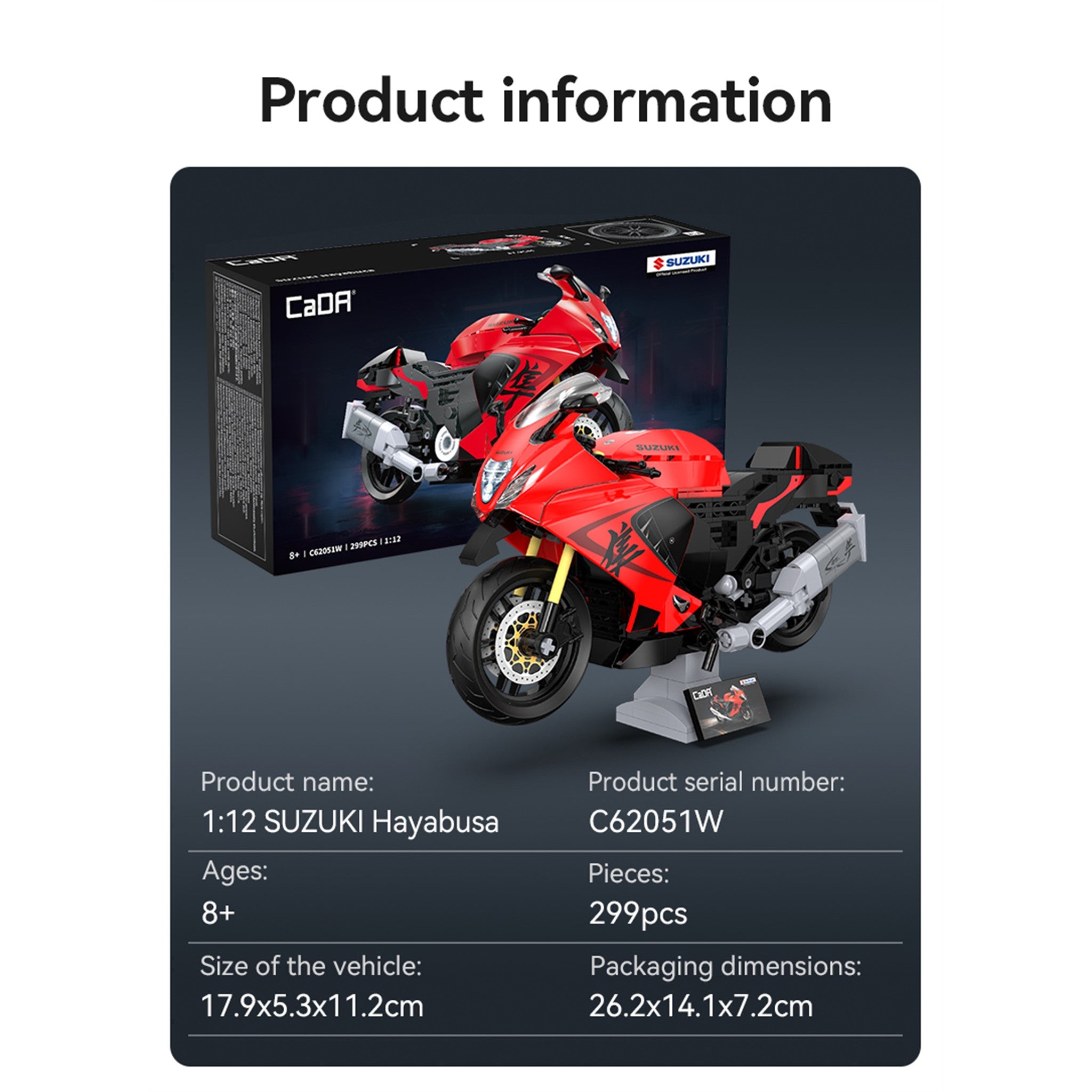 Red 1:12 Suzuki Hayabusa 299 Pieces