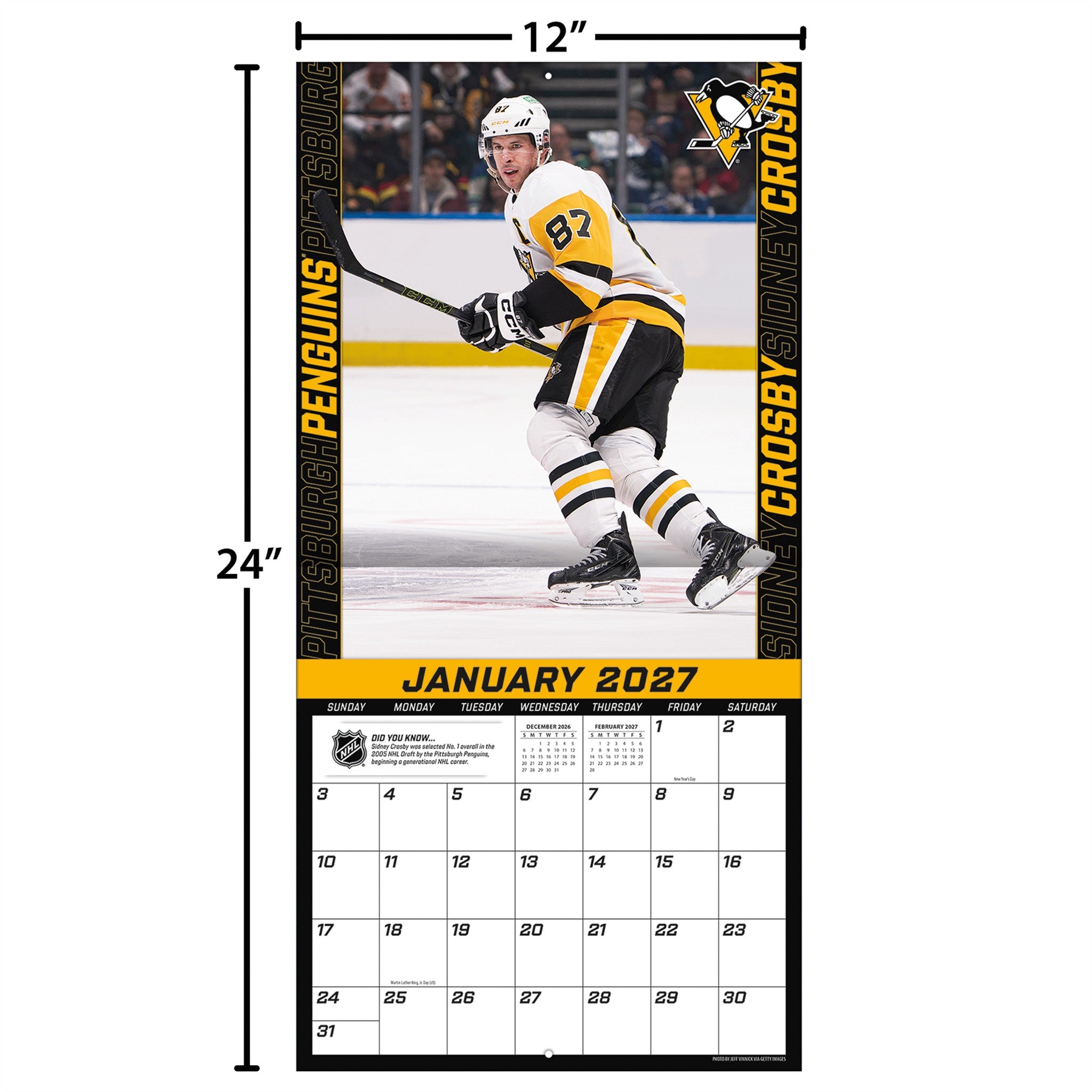 NHL Sidney Crosby Pittsburgh Penguins 2027 Wall Calendar