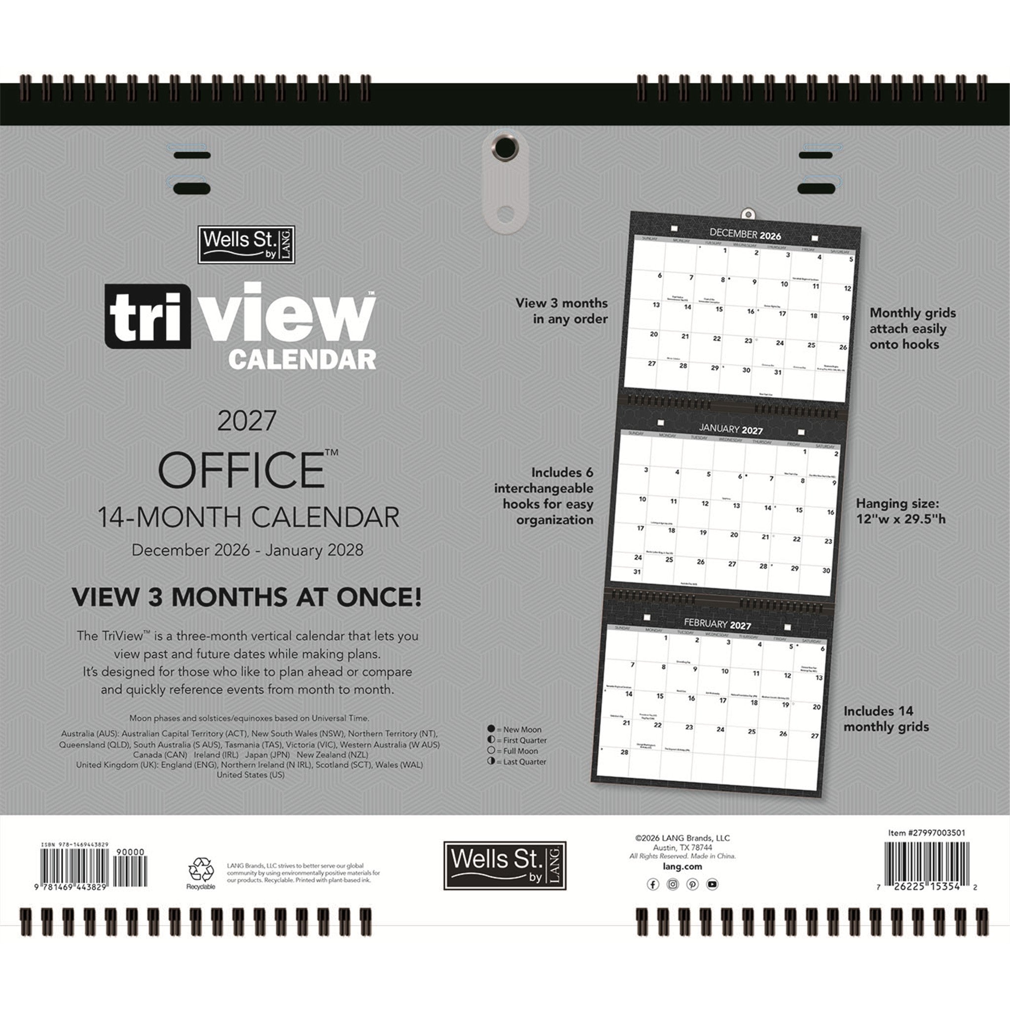 Office Tri-View 2026-2027 Wall Calendar