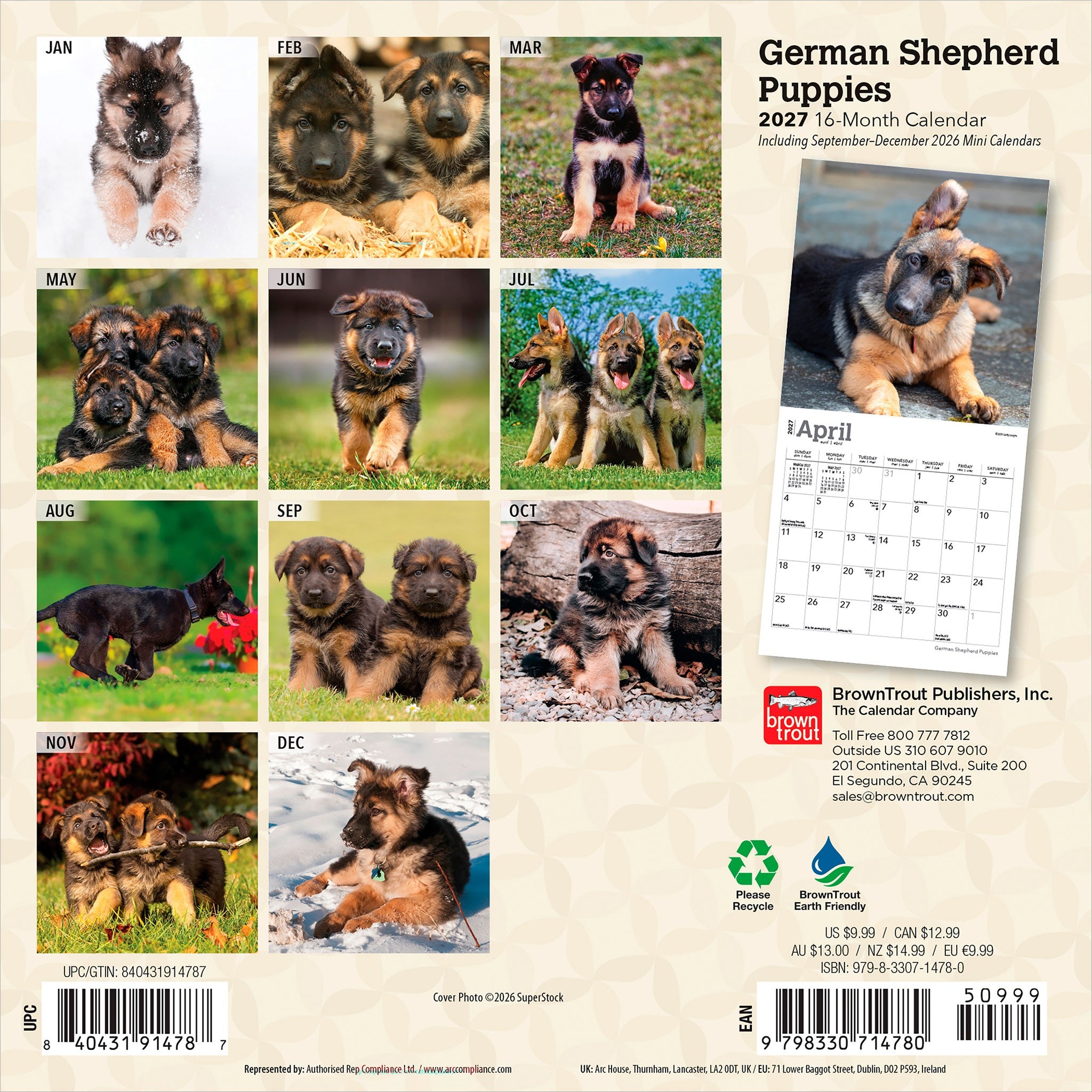 German Shepherd Puppies 2027 Mini Calendar