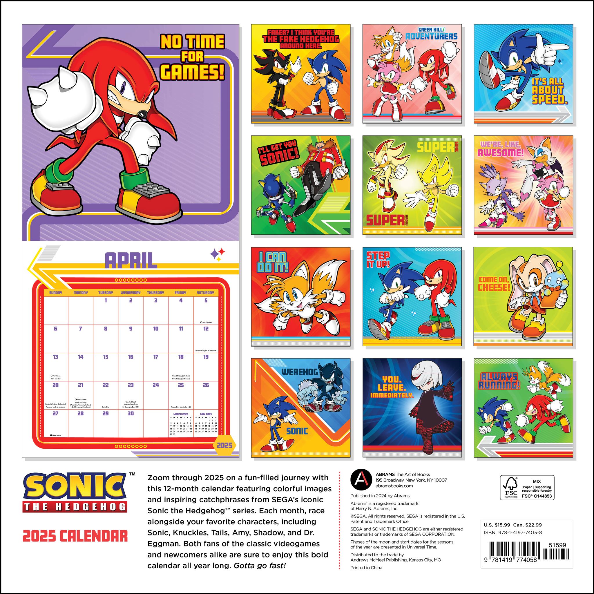 Sonic The Hedgehog Wall 2025 Calendar