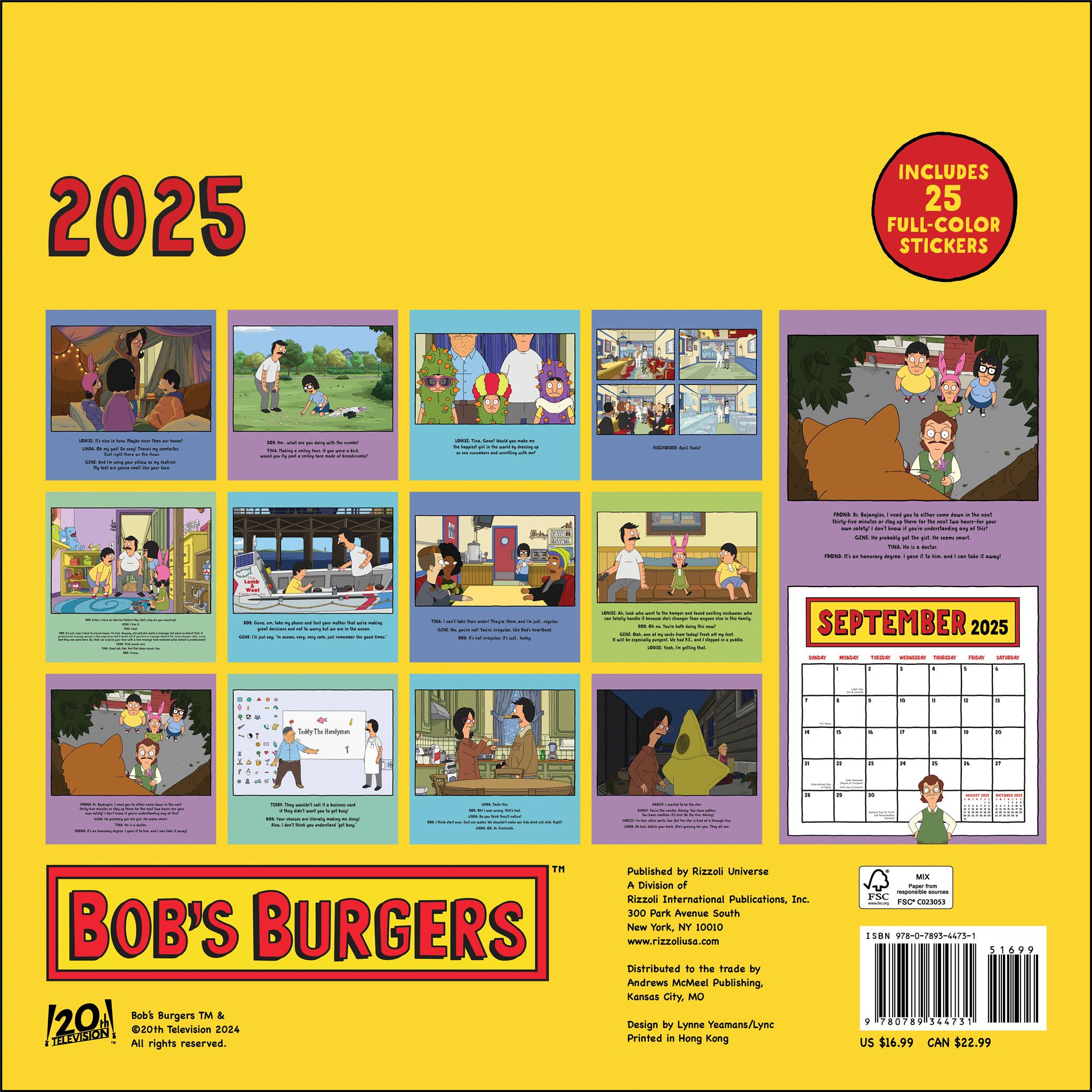 Bobs Burgers Wall 2025 Calendar