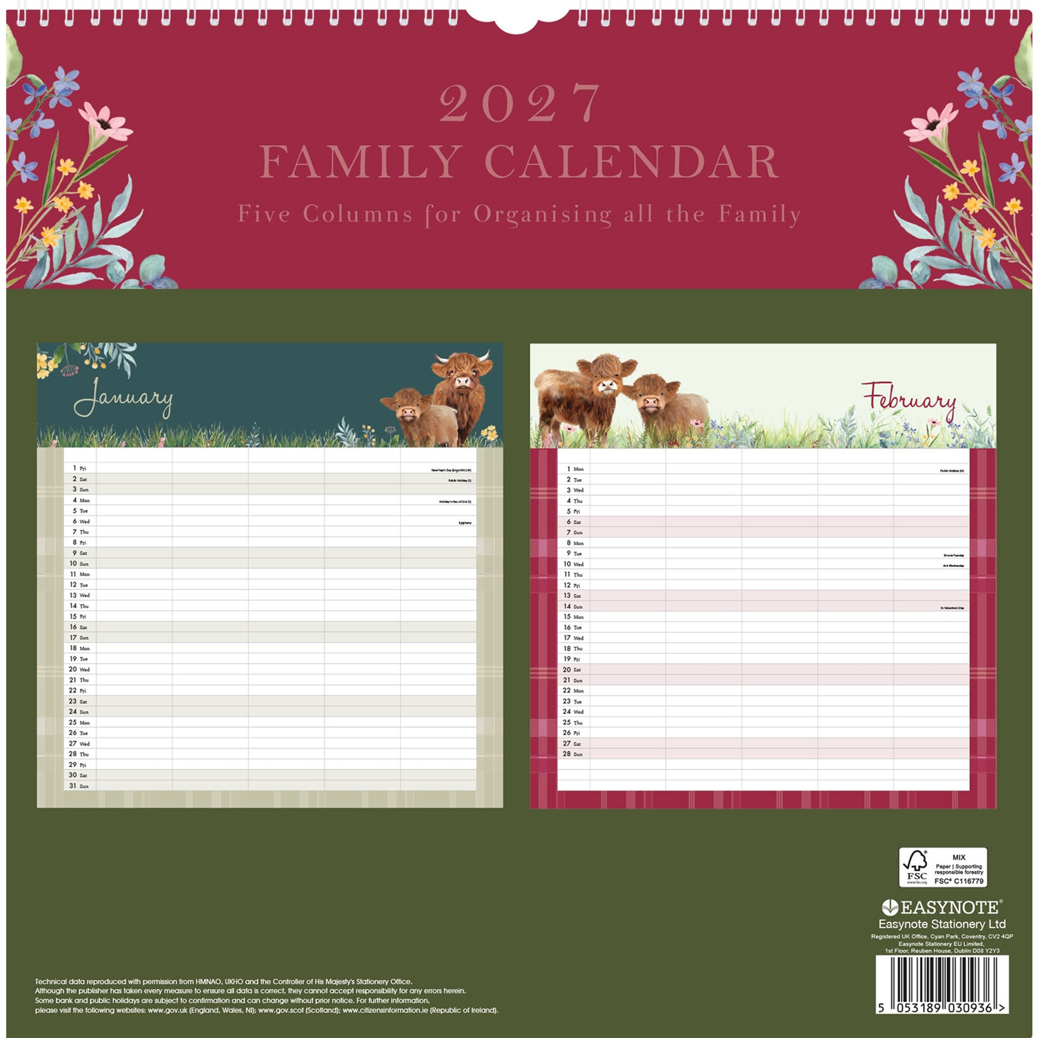 Highland Cows Planner 2027 Wall Calendar